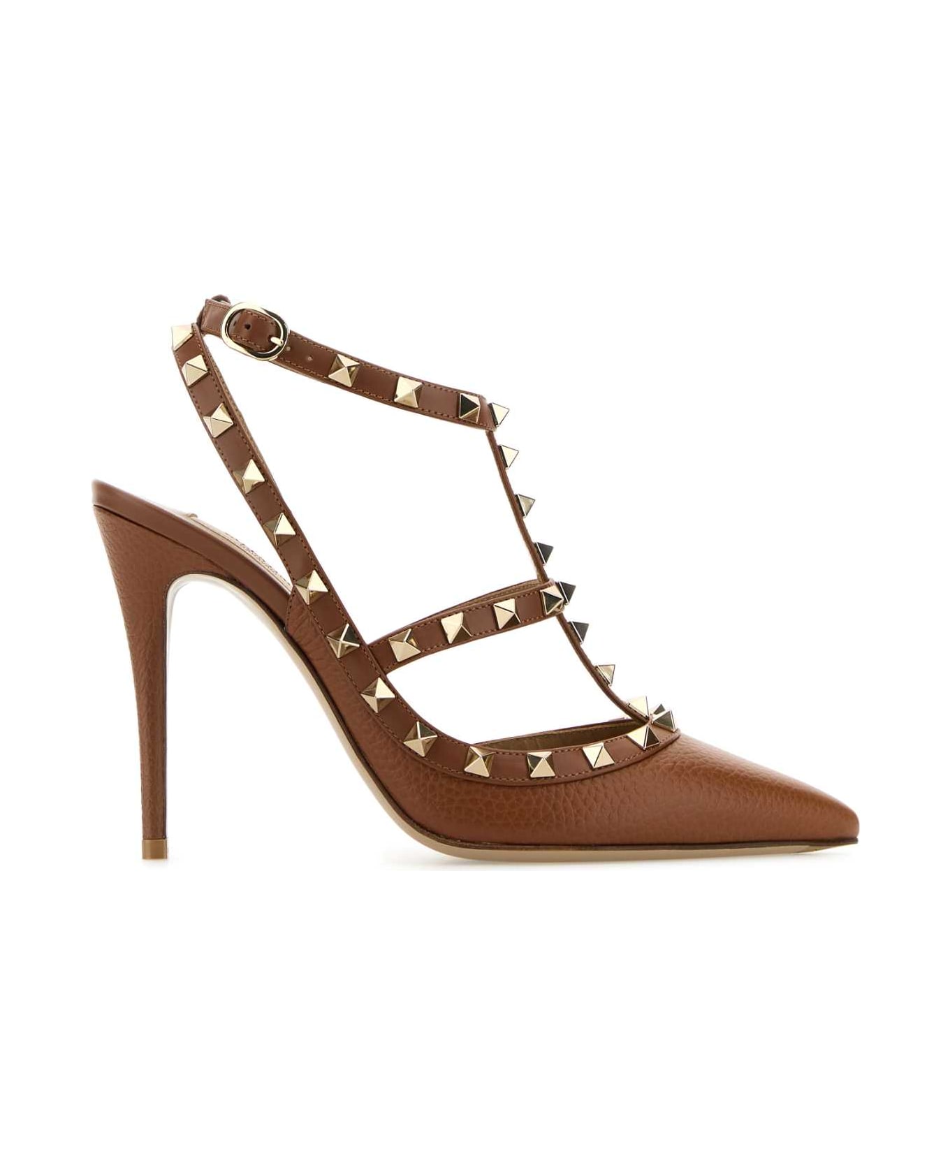 Valentino Garavani Brown Leather Rockstud Pumps - TOBACCO