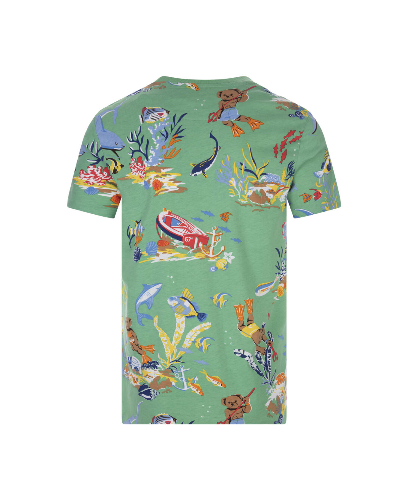 Ralph Lauren Green Slim-fit Custom T-shirt With Polo Bear In The Ocean Print - Verde