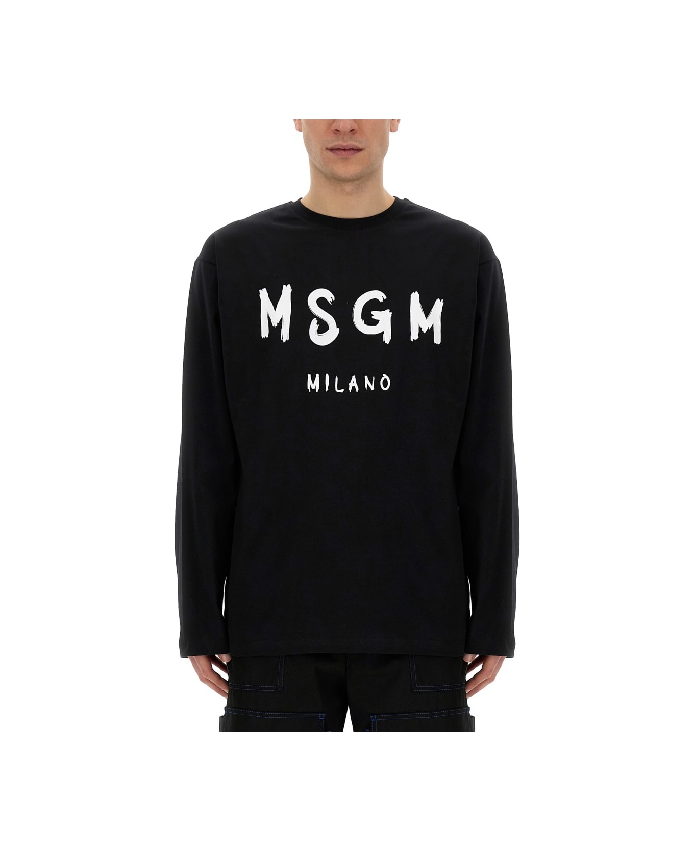 MSGM T-shirt With Brushed Logo - BLACK