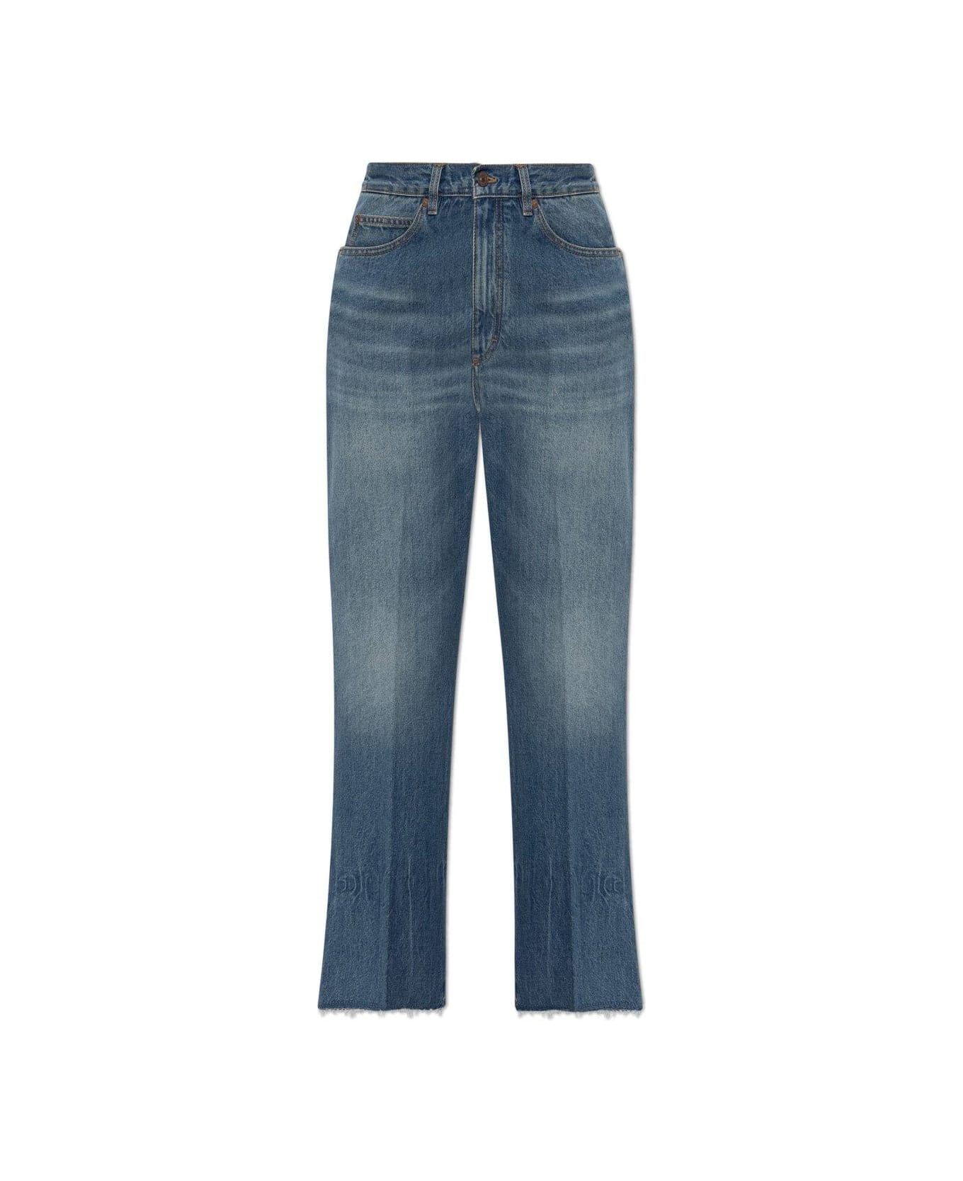 Victoria Beckham Relaxed Curved Frayed Hem Jeans - VINTAGE INDIGO デニム