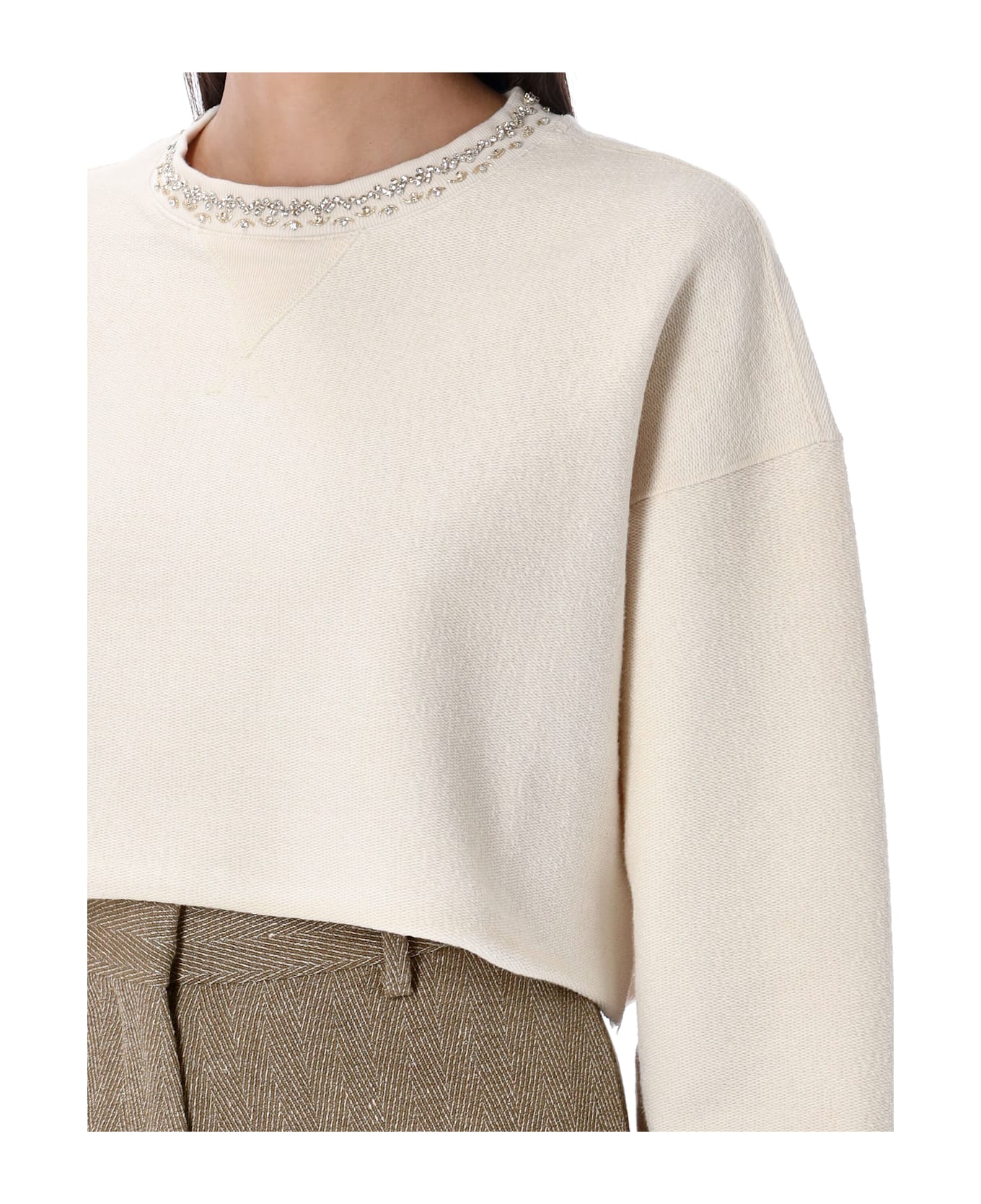 Golden Goose Crystals Cropped Sweatshirt - ARTIC WOLF