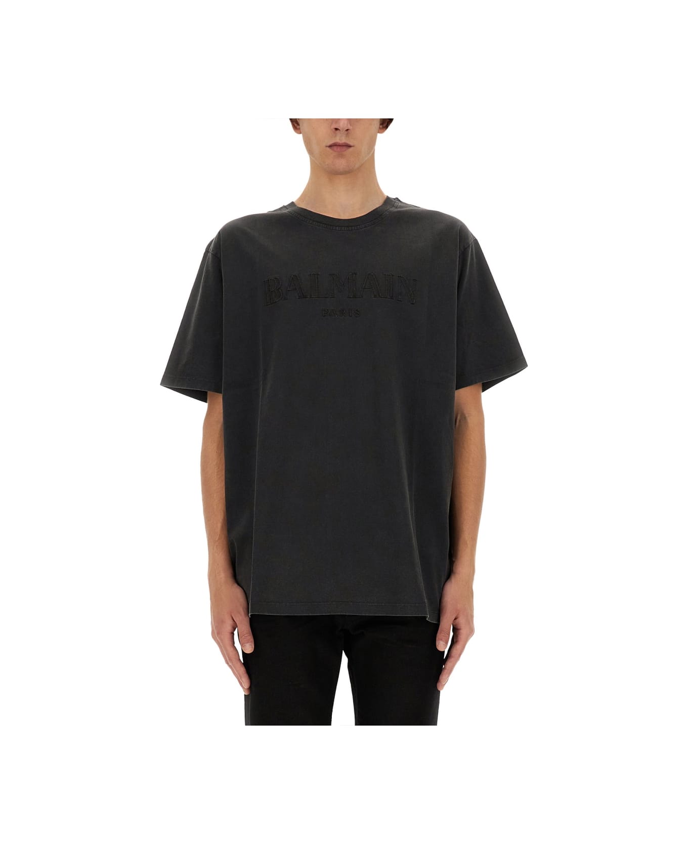 Balmain T-shirt With Logo - Ygd Gris/gris