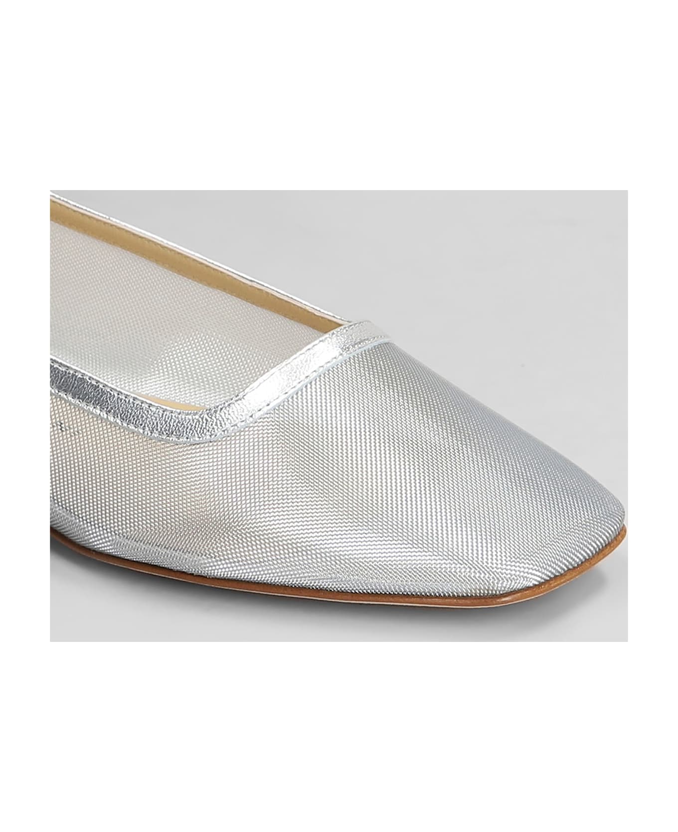 Fabio Rusconi Ballet Flats In Silver Leather And Fabric - silver