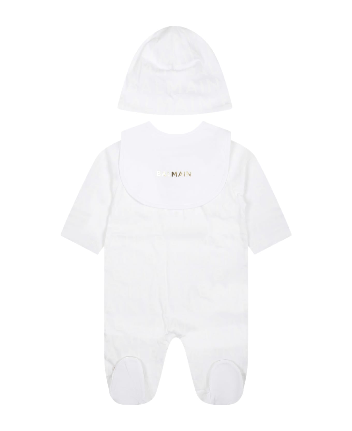 Balmain KIDS White Set For Baby Girl With Logo - White