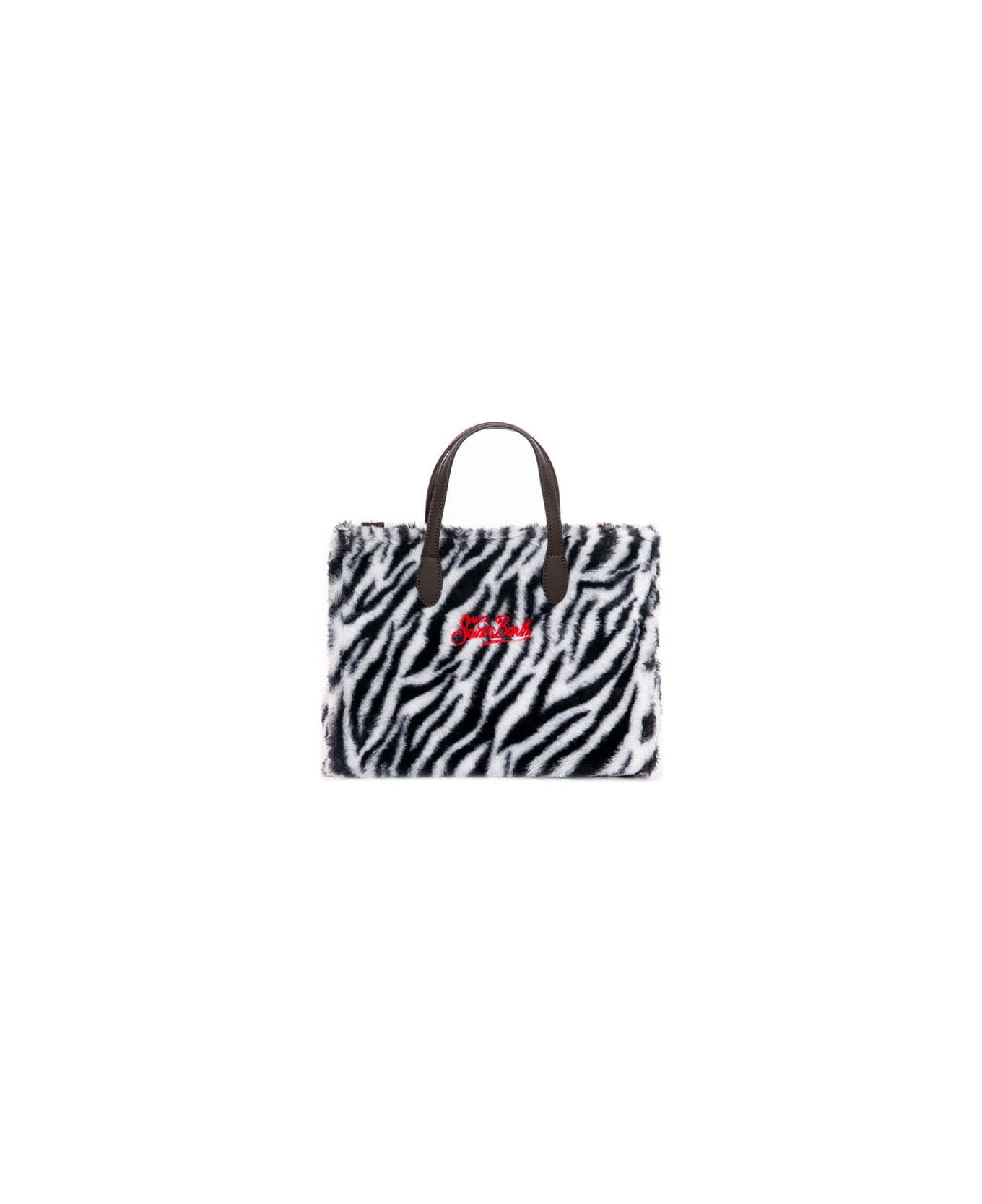 MC2 Saint Barth Zebra Teddy Fabric Vivian Handbag - BLACK
