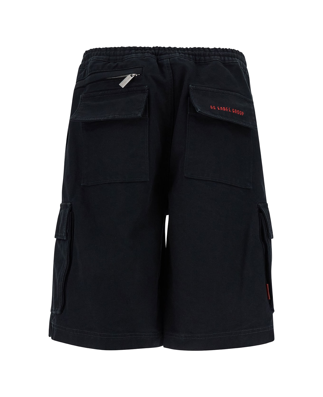 44 Label Group Black Cargo Bermuda Shorts With Logo Embroidery In Cotton Man - Black ショートパンツ