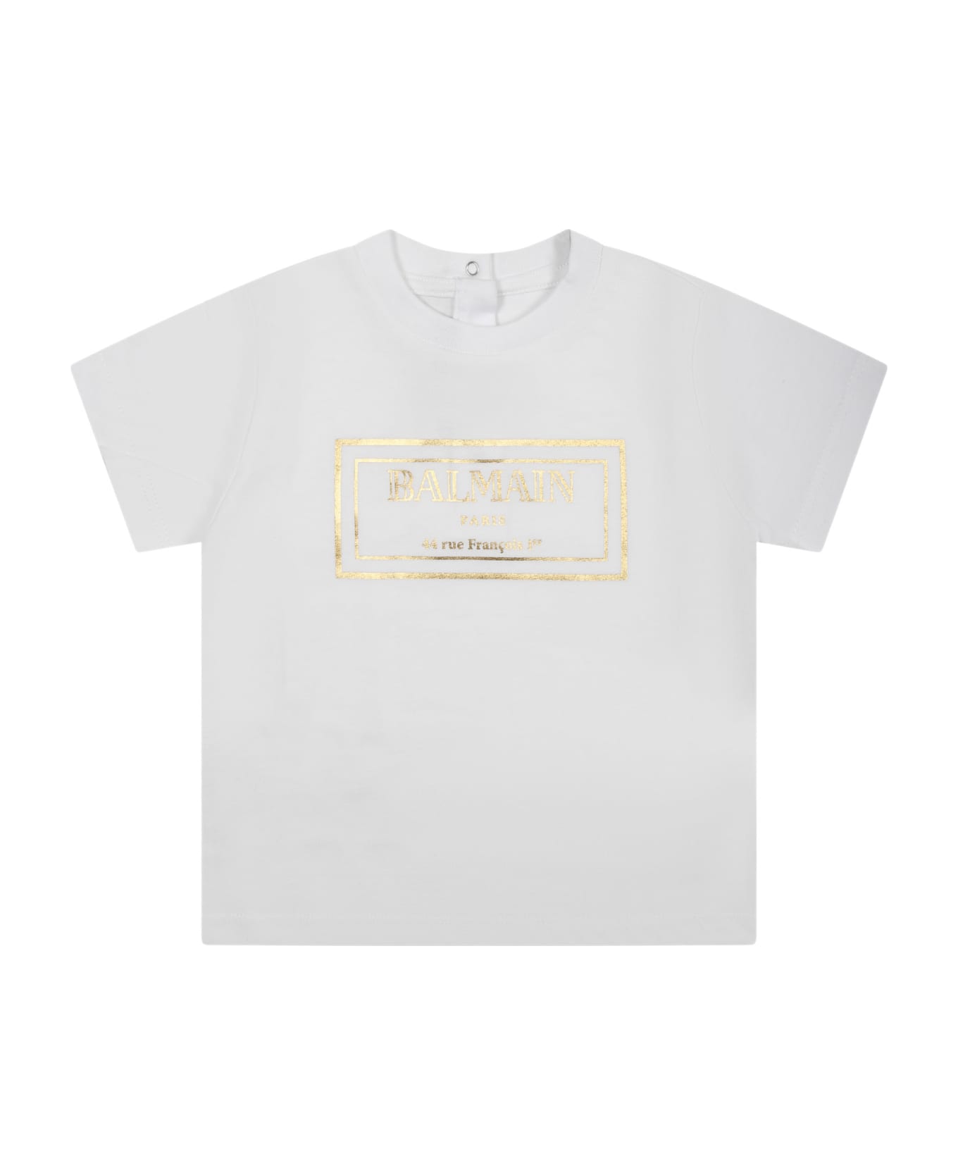 Balmain White T-shirt For Babies With Gold Logo - White