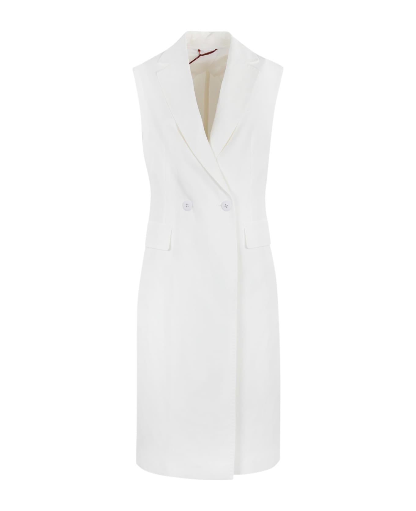 Max Mara Studio Long Waistcoat In Viscose And Linen - Bianco