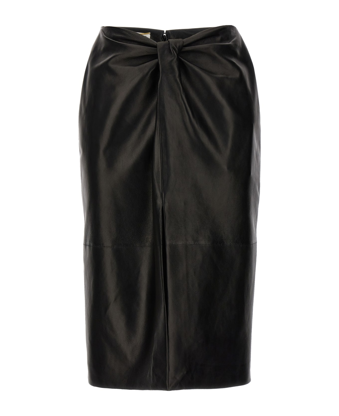 Saint Laurent Ruched Detail Leather Skirt - Black  