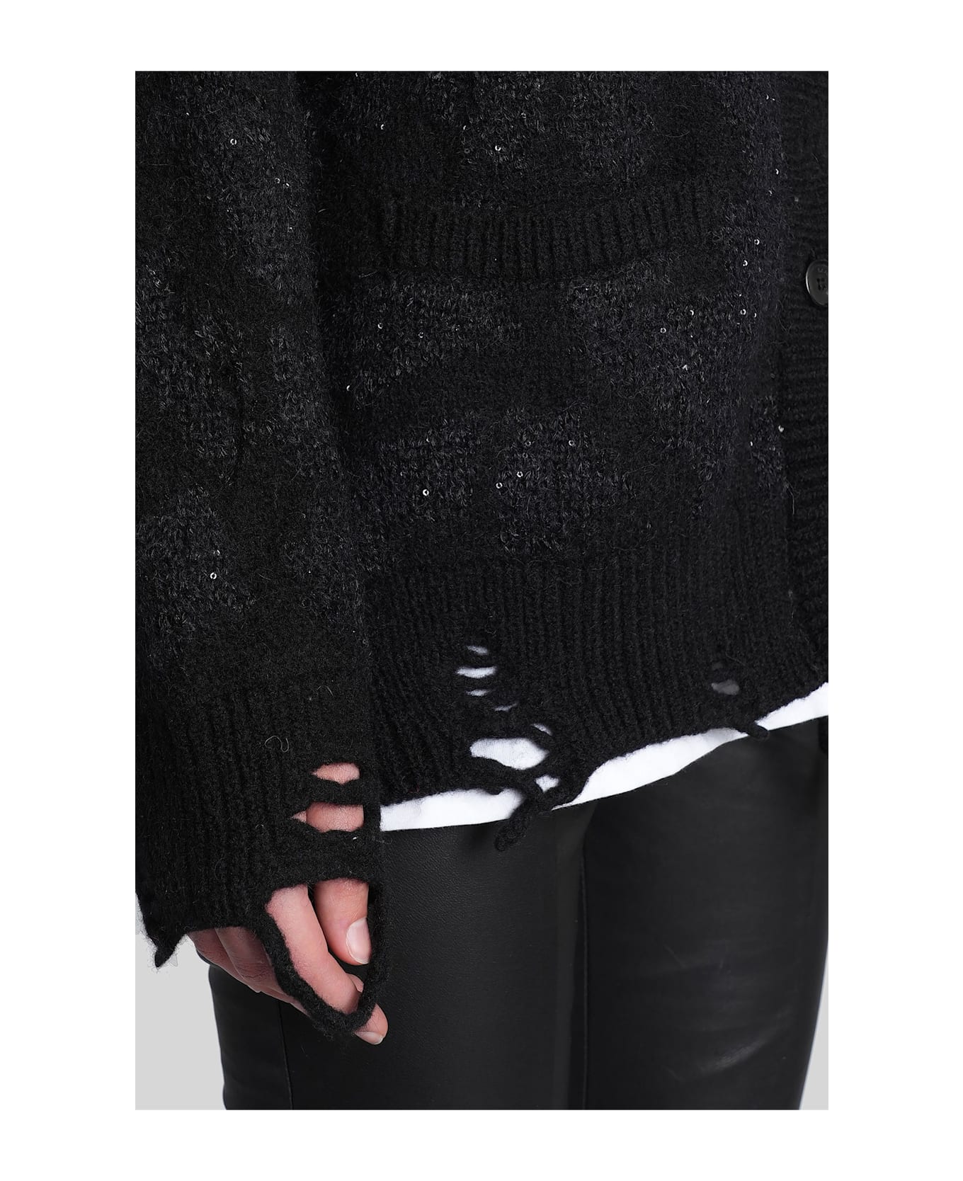 Laneus Cardigan In Black Wool - black