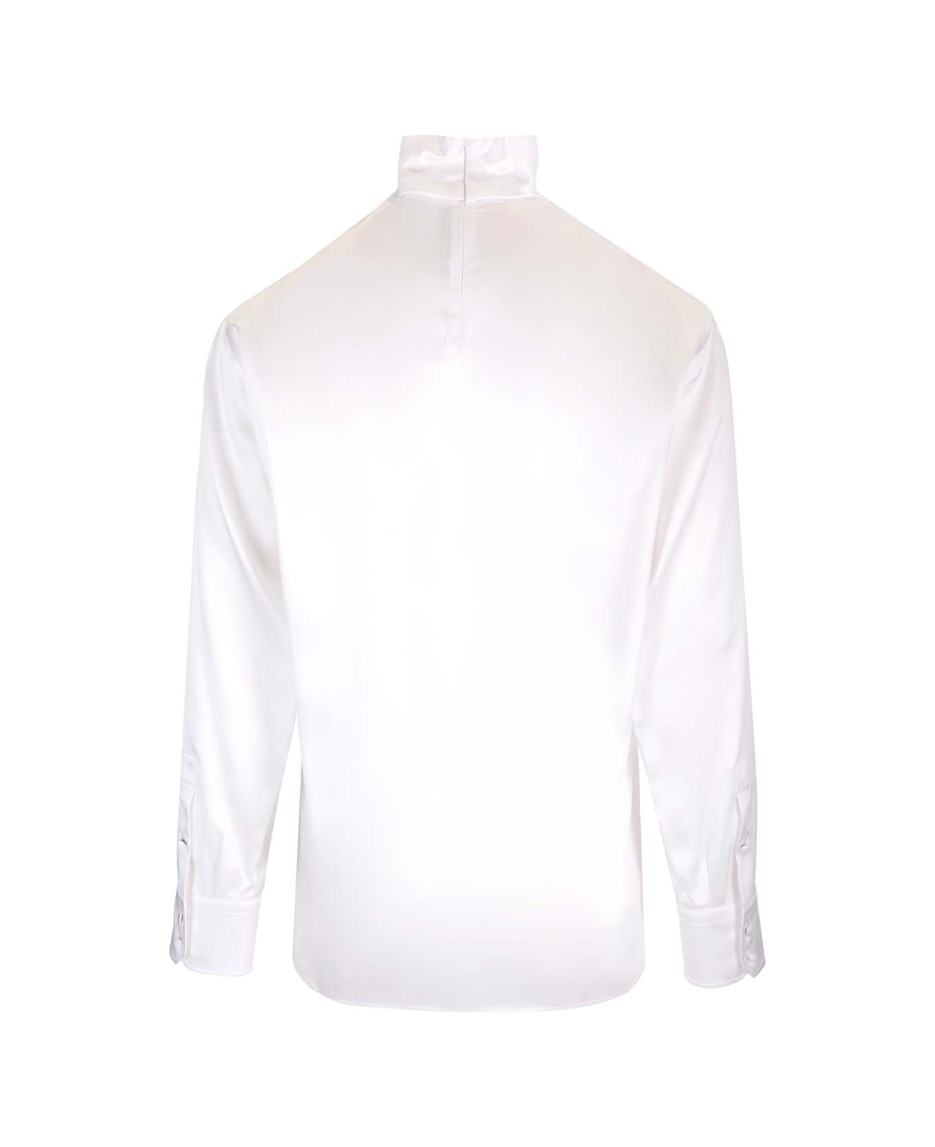 Dolce & Gabbana Wide Silk Satin Turtleneck - White