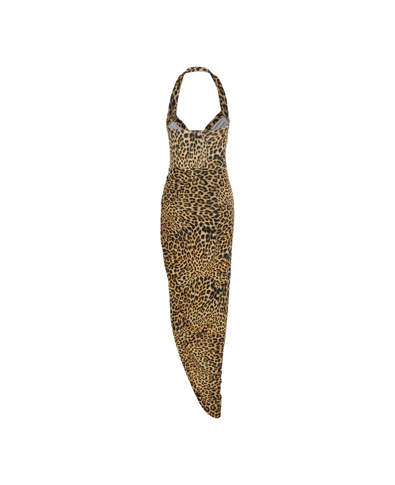 Norma Kamali Brown Dress With Leopard Motif And Side Slit In Brown Tech Fabric Woman - Brown