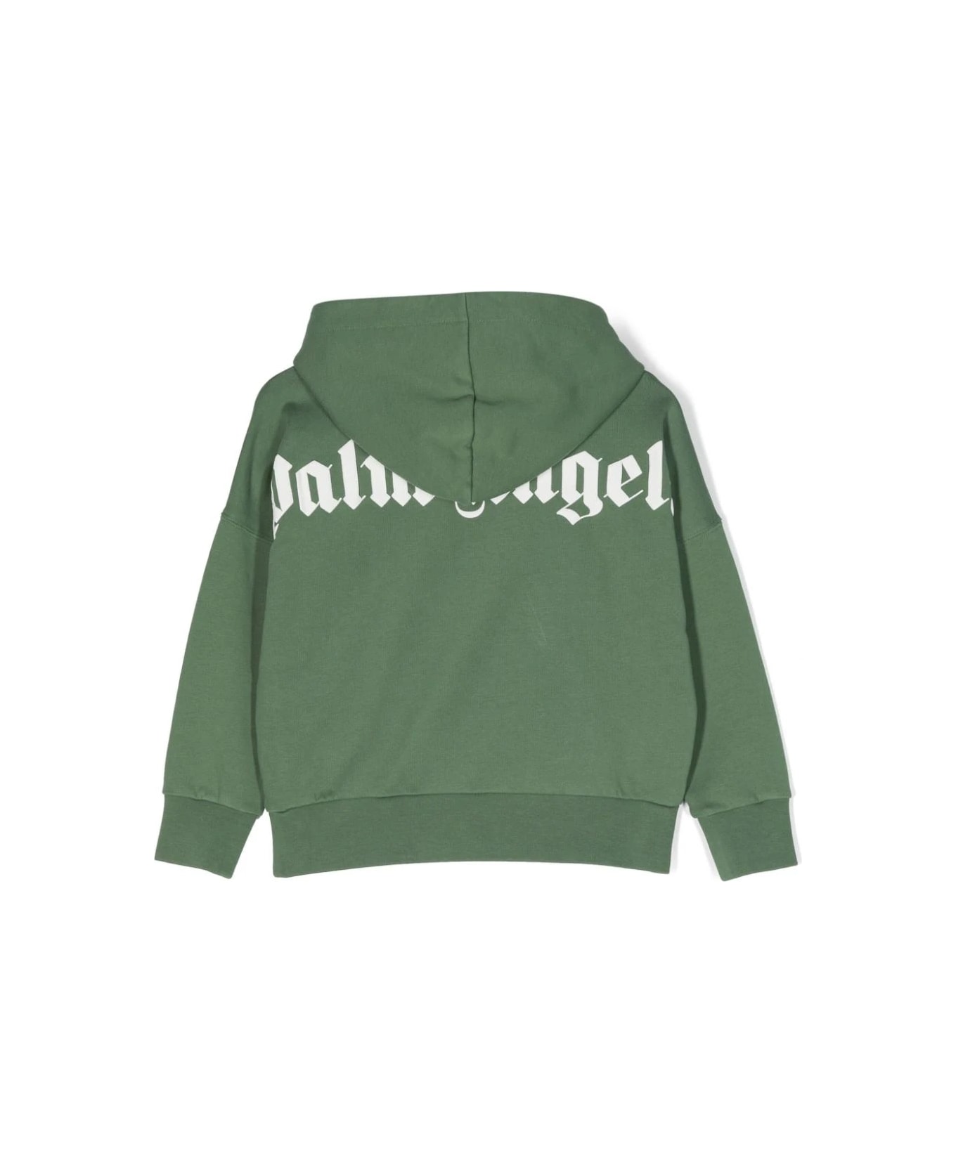 Palm Angels Green Hoodie With Logo - Green