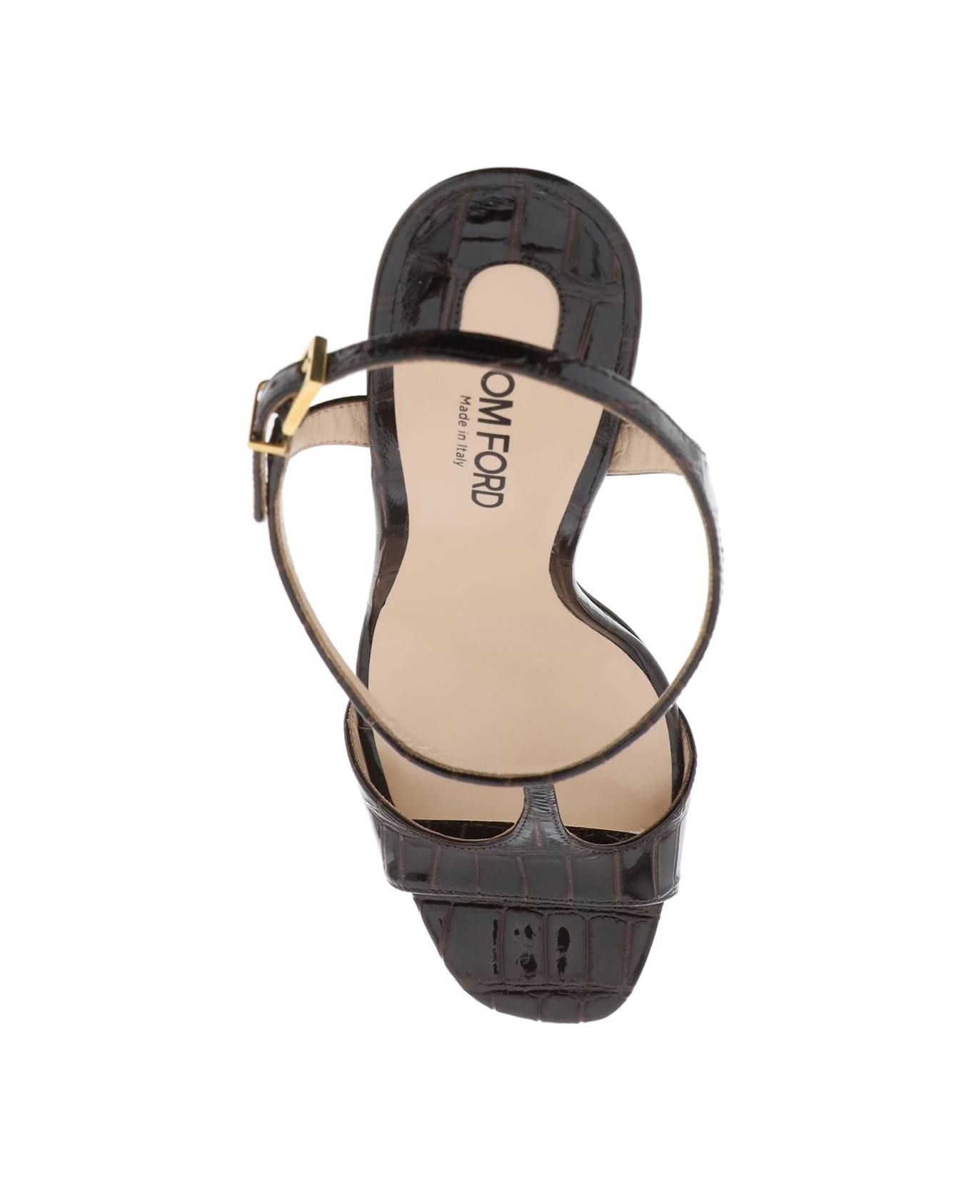 Tom Ford Angelina Sandals In Croco-embossed Glossy Leather - ESPRESSO (Brown) サンダル