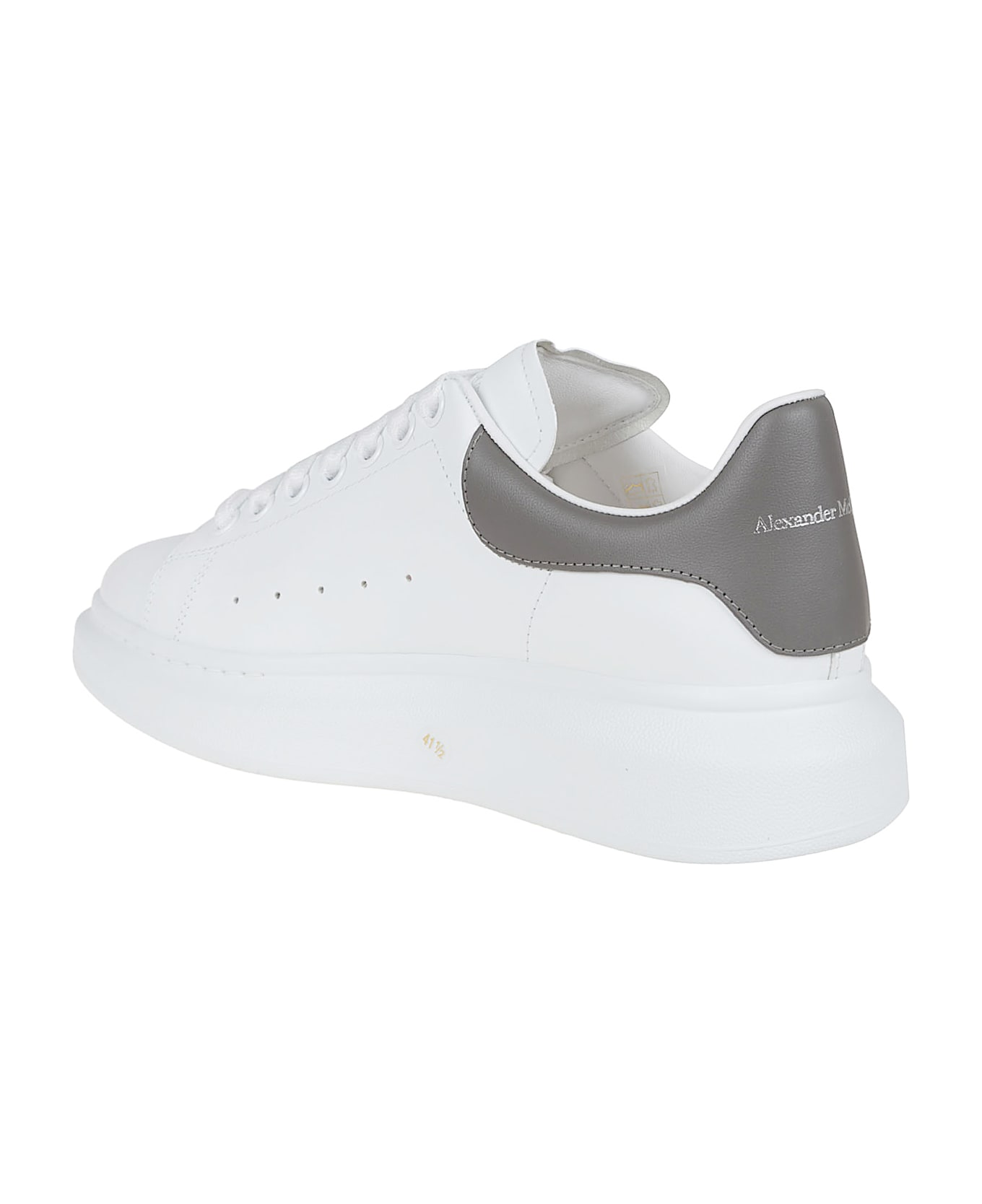 Alexander McQueen White Leather Sneakers With Grey Leather Heel - Off White Cool Grey
