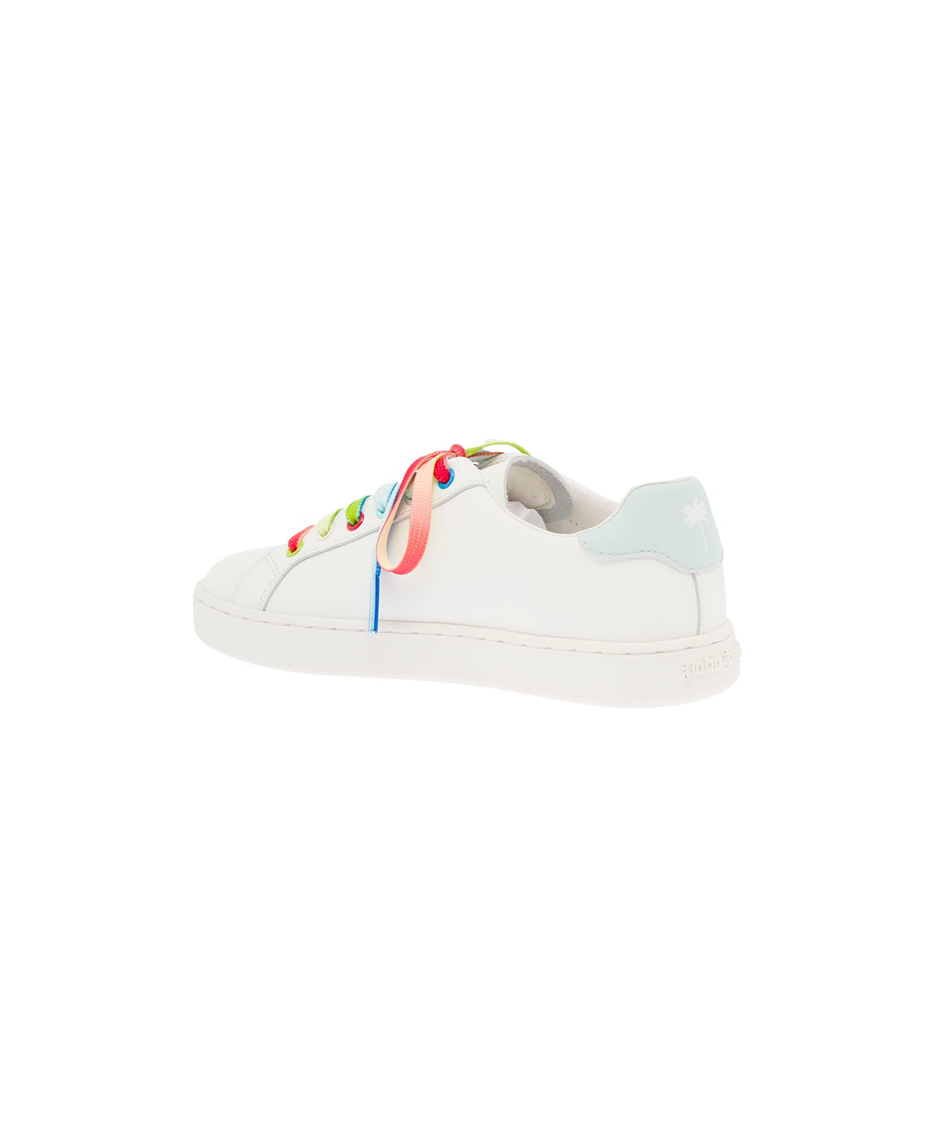 Palm Angels Kids Boy's White Leather Sneakers With Multicolor Laces - White シューズ