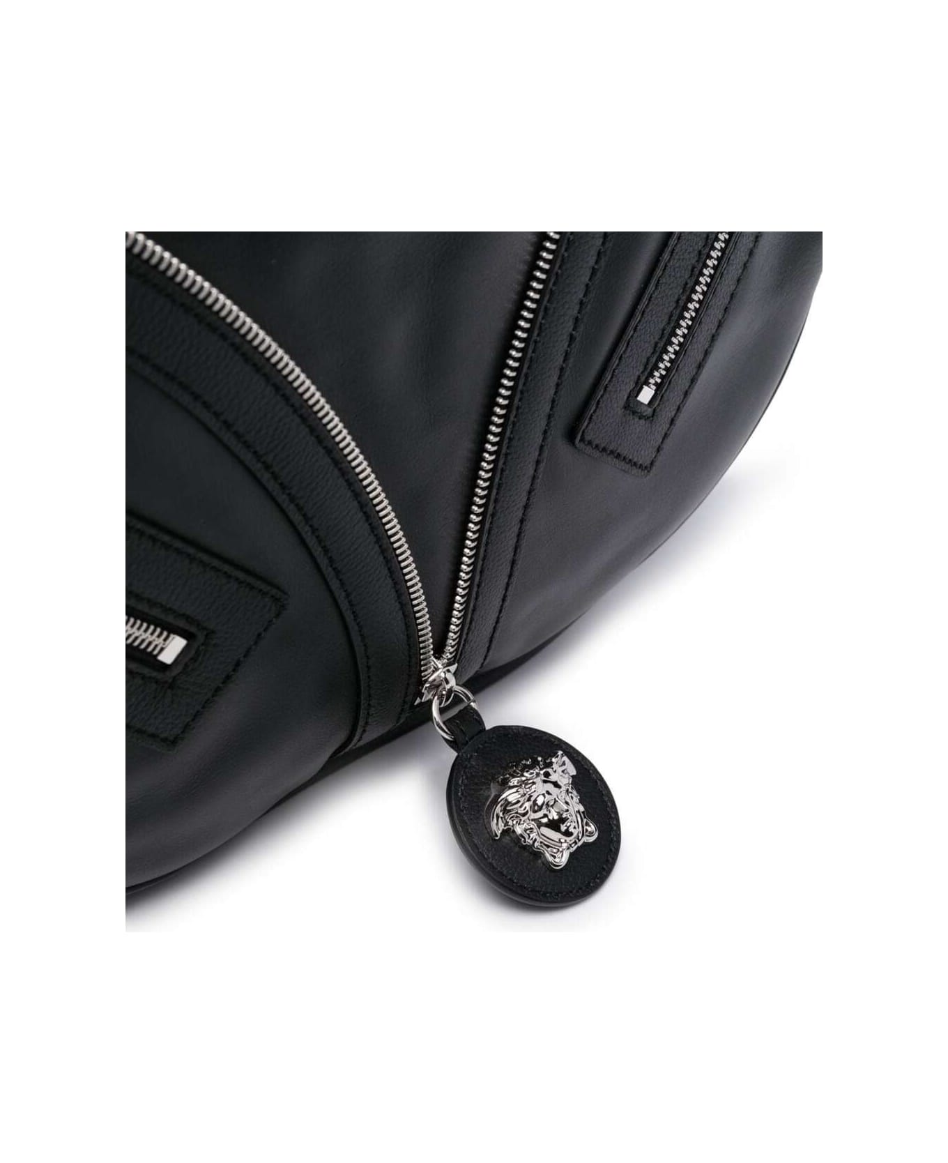 Versace Small Repeat Shoulder Bag With Medusa Head In Black Leather Woman - Black