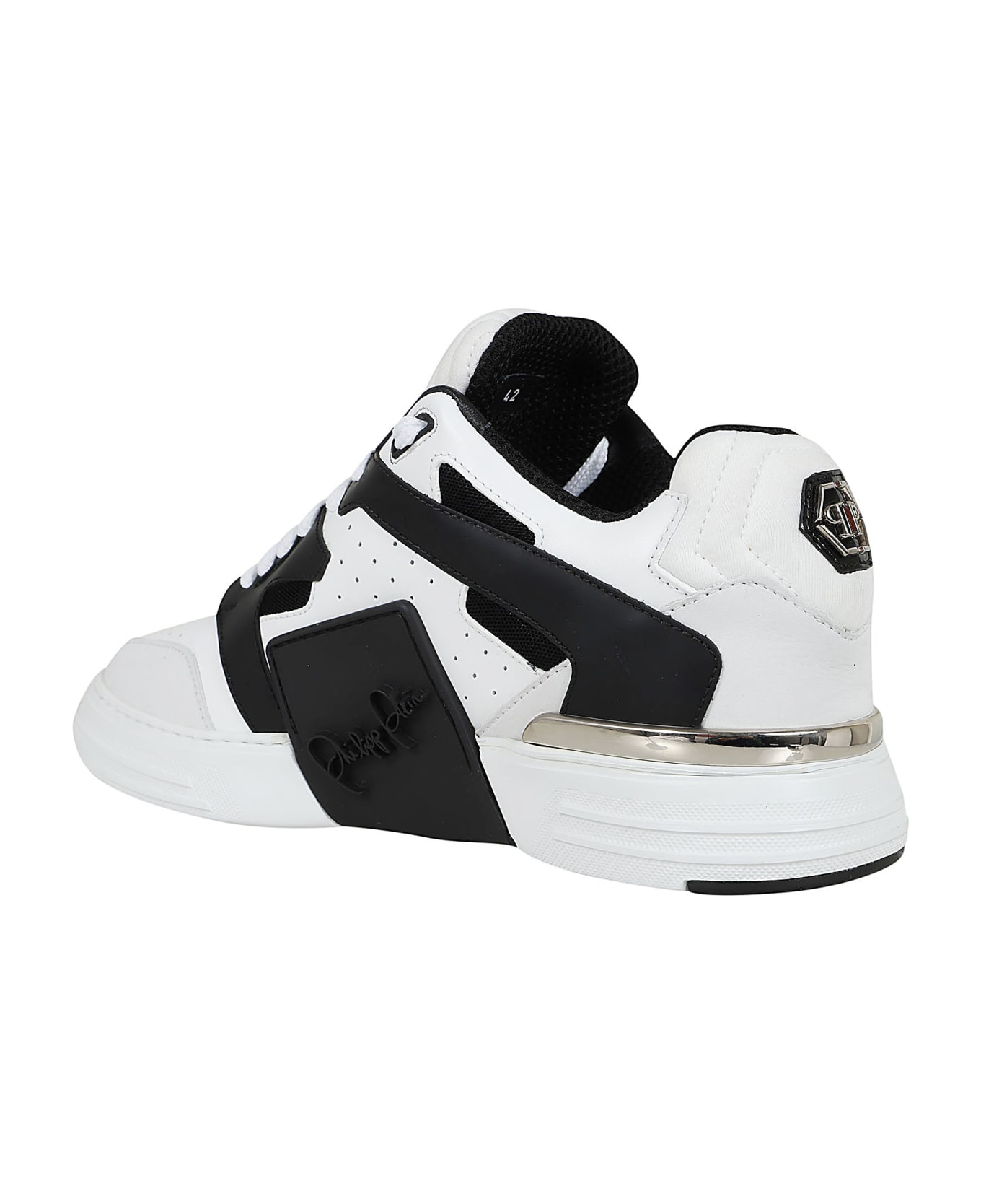 Philipp Plein Mix Leather Lo-top Sneakers - White Black スニーカー