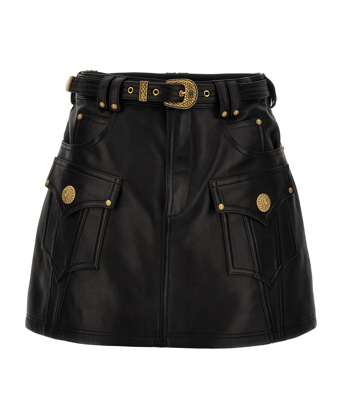 Balmain Western Leather Skirt - black