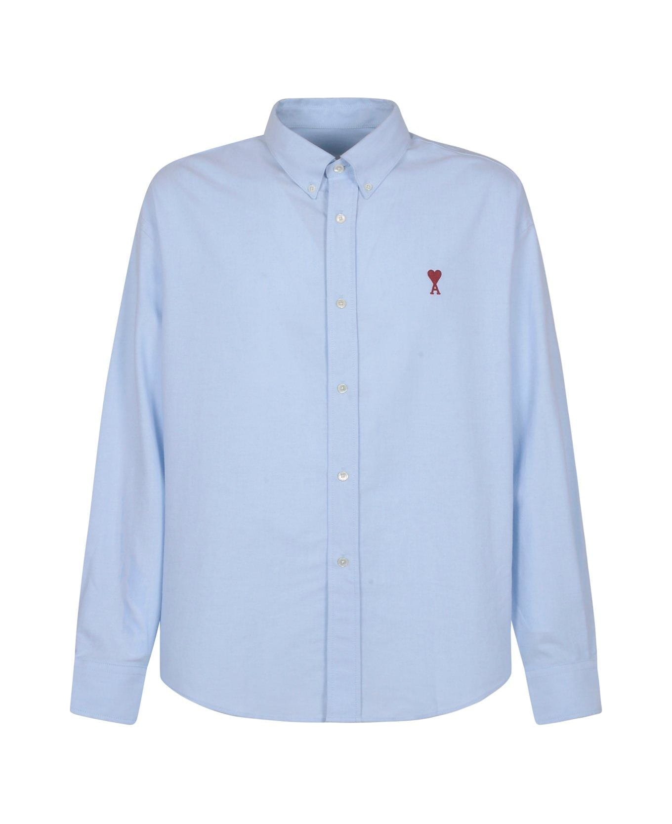 Ami Alexandre Mattiussi Paris Logo Embroidered Buttoned Shirt - Clear Blue