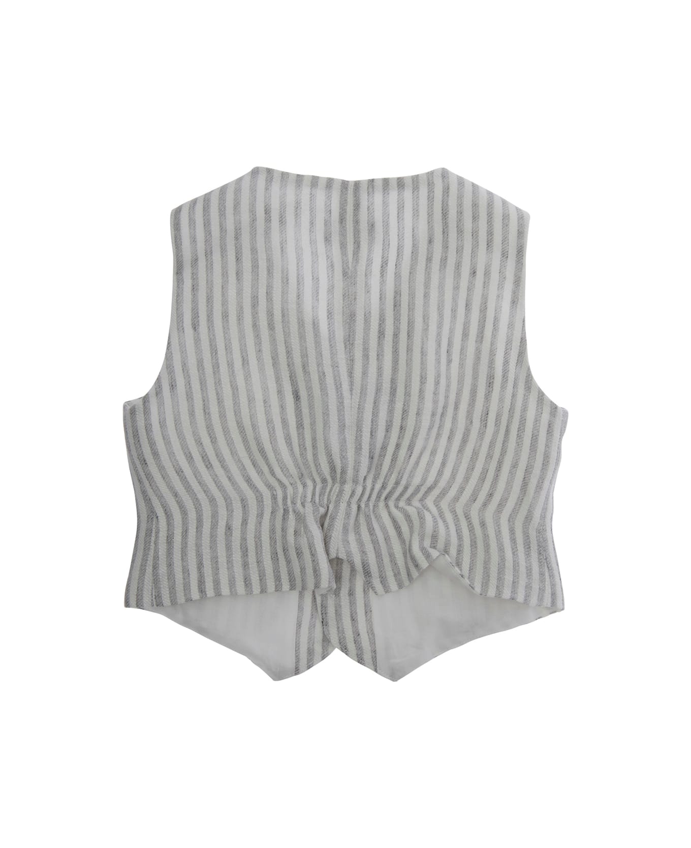Il Gufo Grey Vest With V Neck And All-over Striped Motif In Linen Baby - Grey
