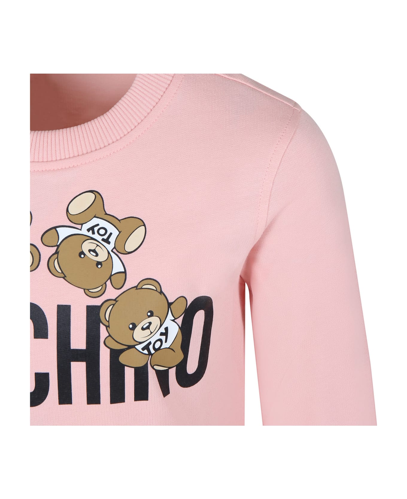 Moschino Pink Sweatshirt For Girl With Teddy Bear And Logo - Pink ニットウェア＆スウェットシャツ