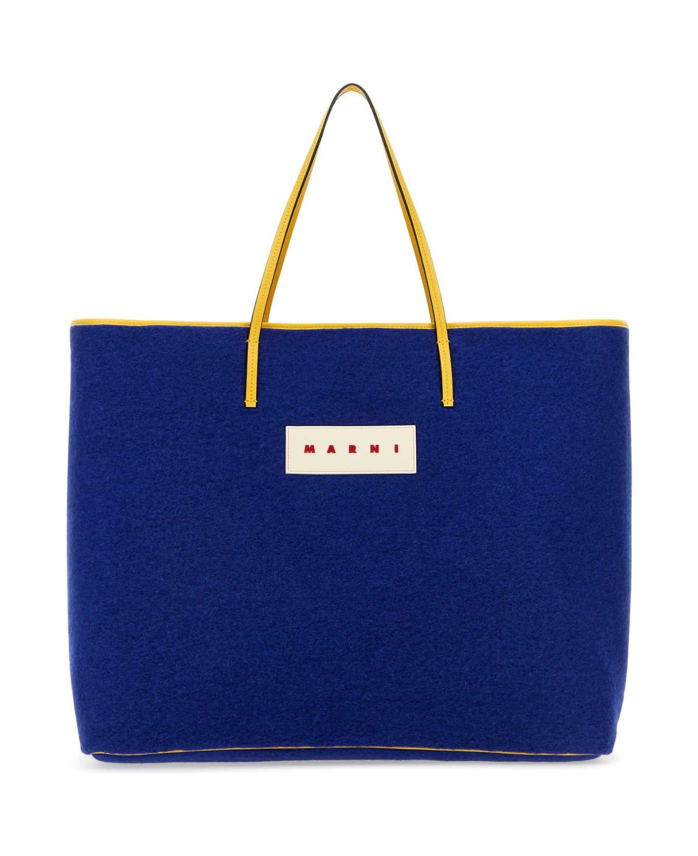 Marni Blue Felt Medium Janus Shopping Bag - ROYAL