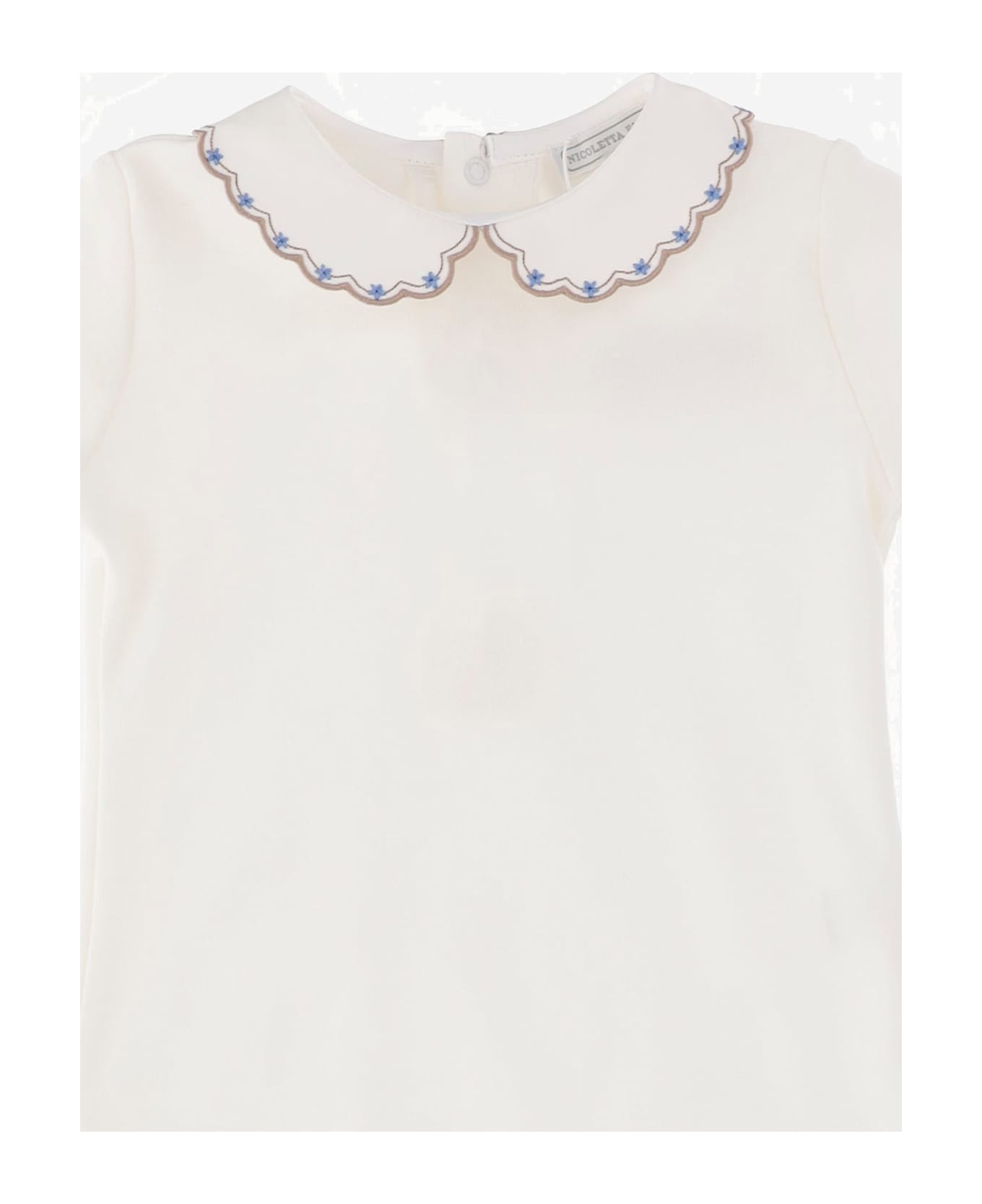 Nicoletta Fanna Cotton Bodysuit With Embroidered Collar - White