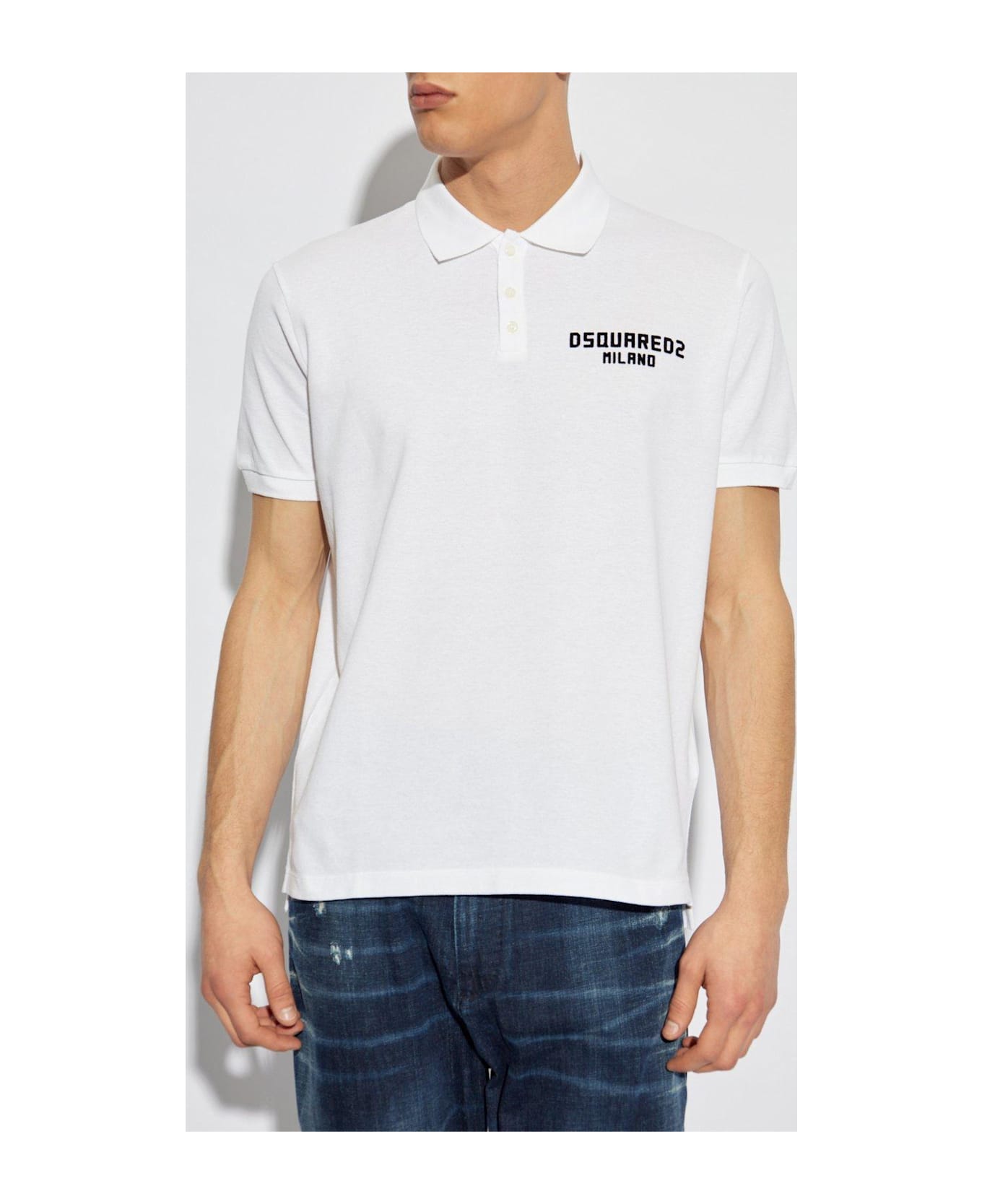Dsquared2 Logo Detailed Short-sleeved Polo Shirt - White + Black Print