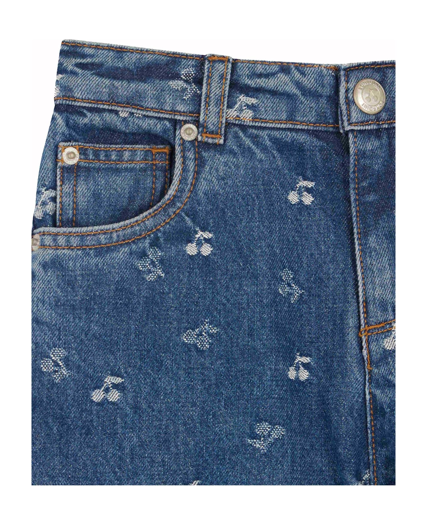 Bonpoint Denim Jeans For Girl With Cherries - Denim