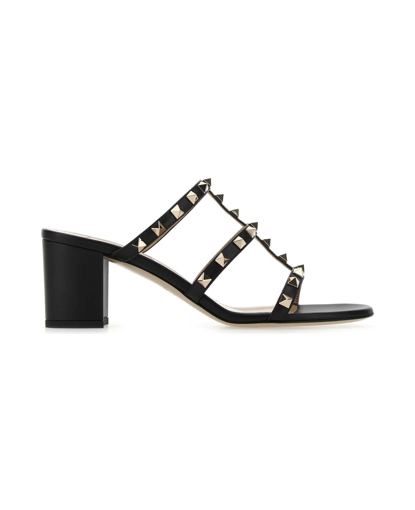 Valentino Garavani Black Leather Rockstud Mules - NERO