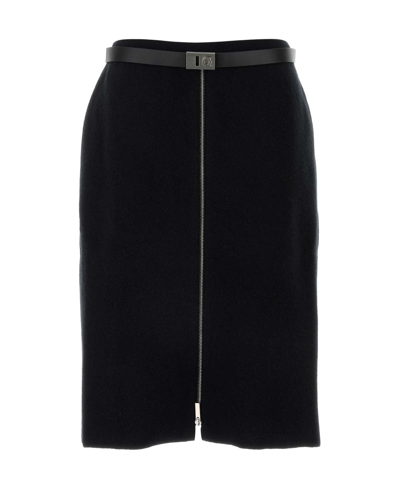 Ferragamo Black Stretch Wool Blend Skirt - NERO