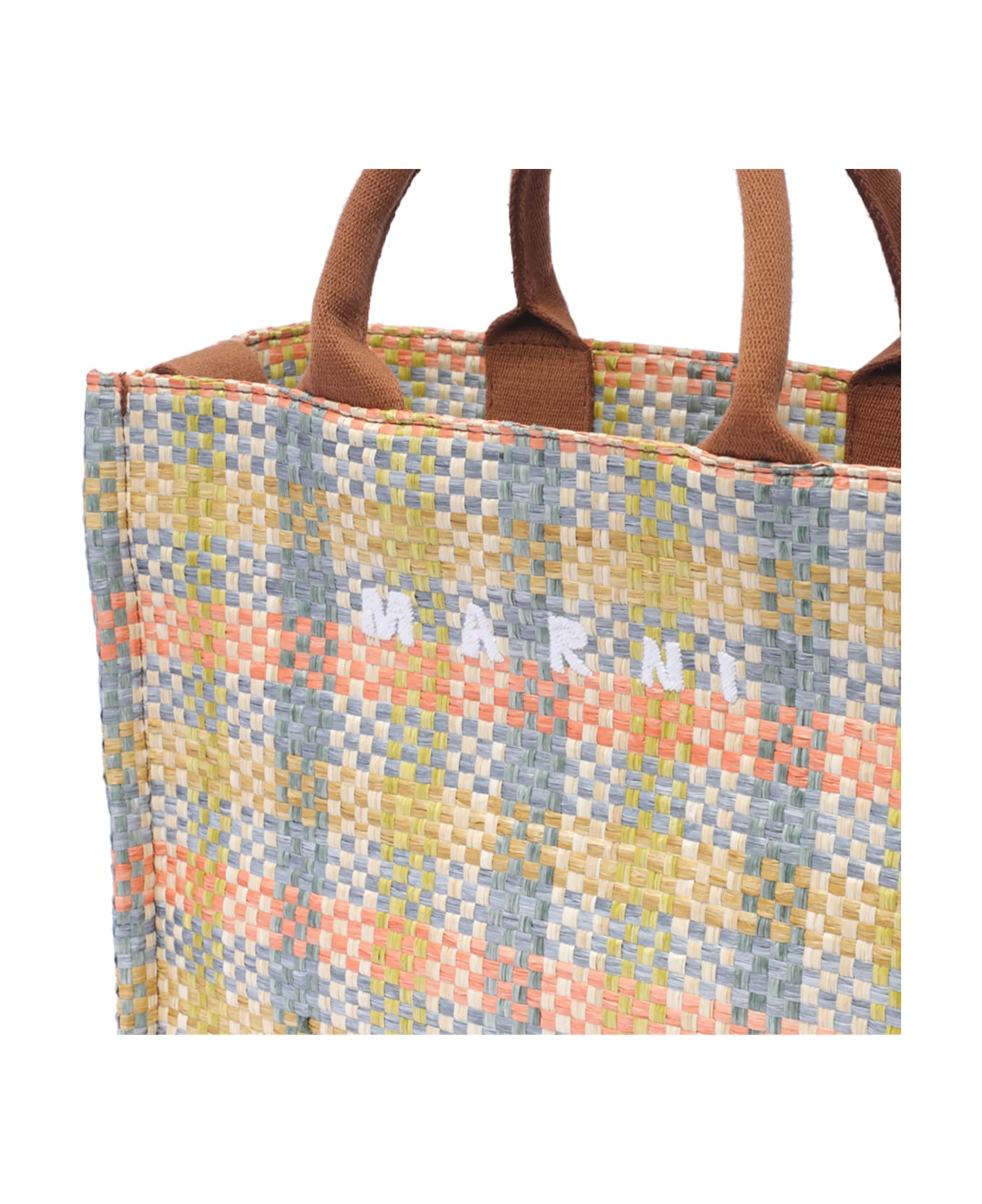 Marni Small Basket Bag Rafia Tissue - Lemon/apricot/moca