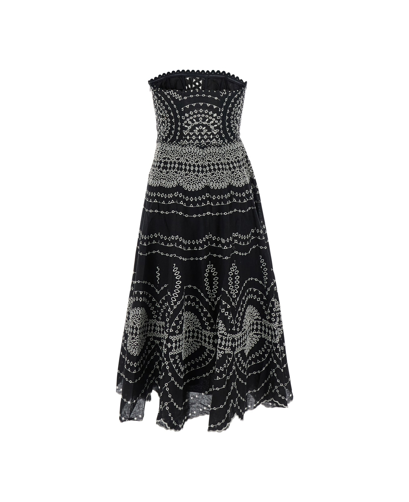 Charo Ruiz 
iris
 Black Long Dress With All-over Embroideries And Ruffled Skirt In Cotton And Linen Blend Woman - Black