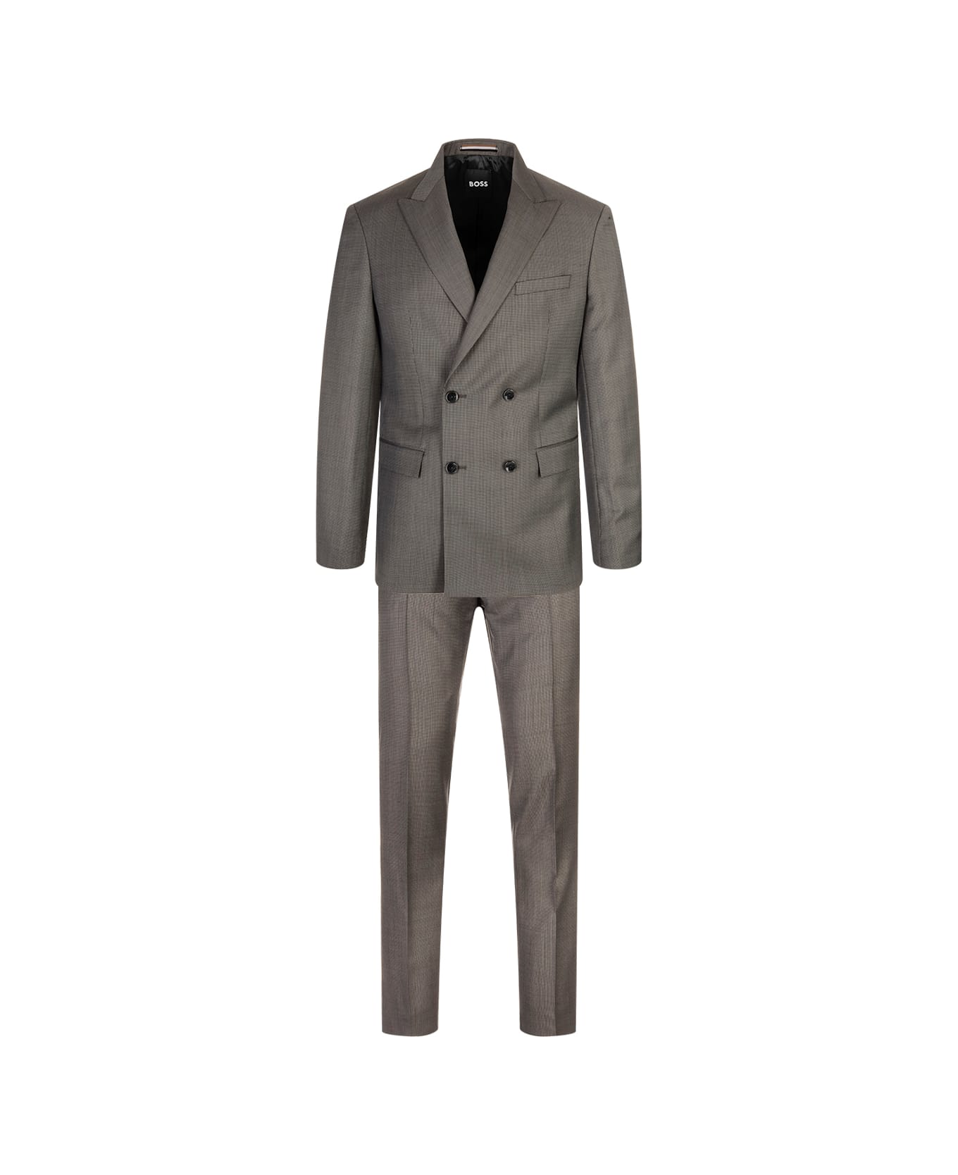 Hugo Boss Slim Fit Double-breasted Suit In Grey Wool With Micro-motif - Grey