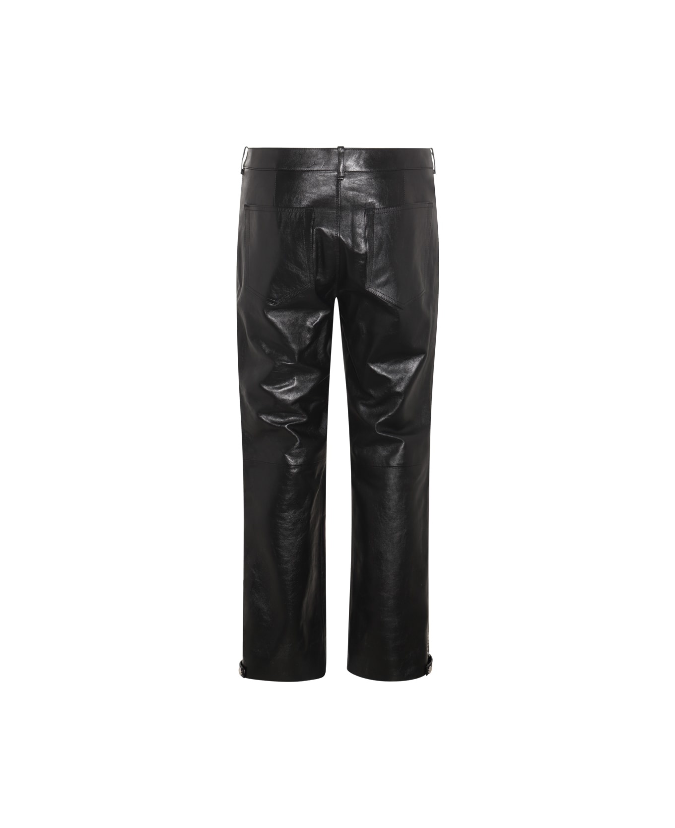 Alexander McQueen Black Leather Biker Pants - Black ボトムス