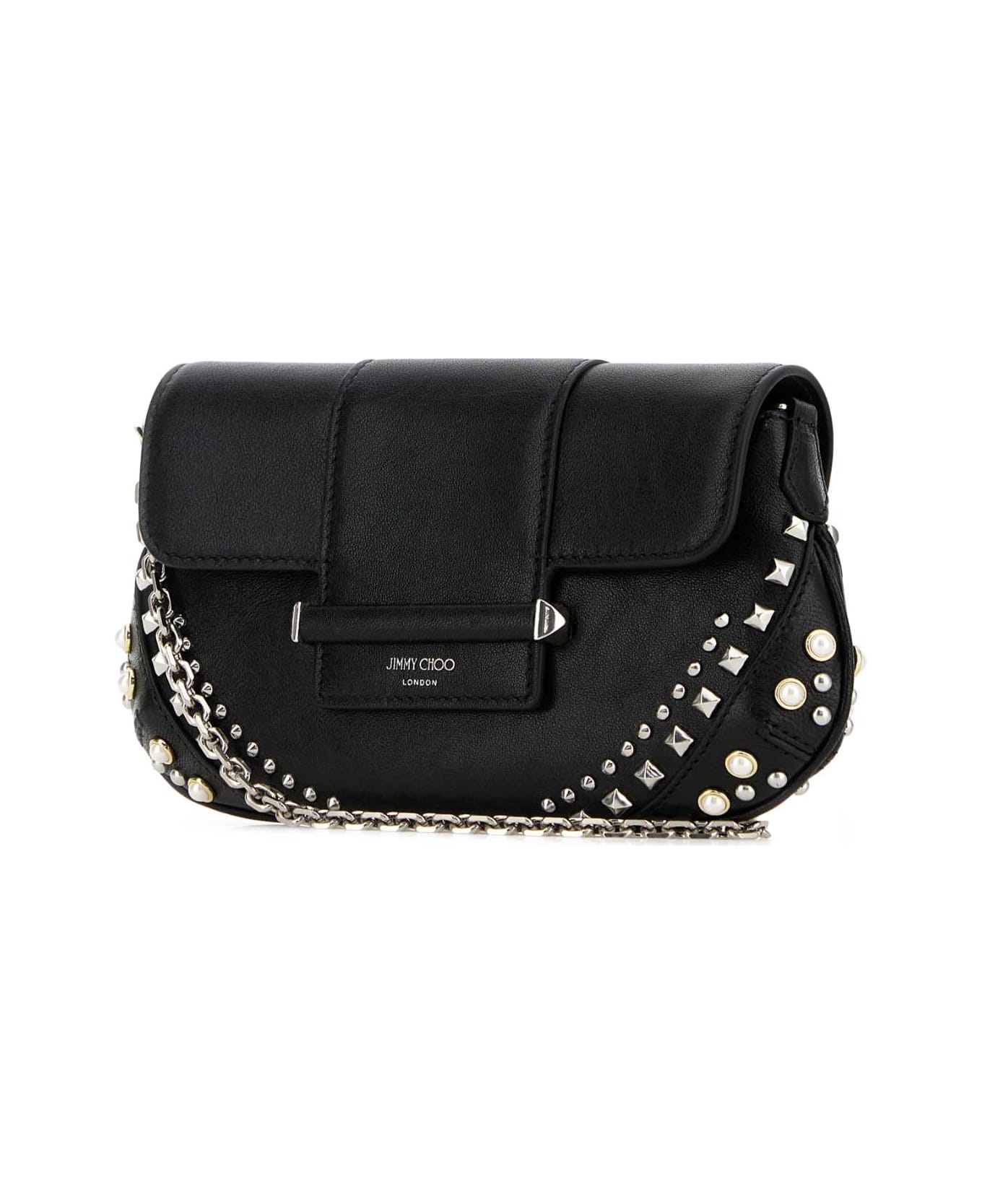 Jimmy Choo Black Leather Bar Clutch - BLACKIVORYANTIQUESILVER