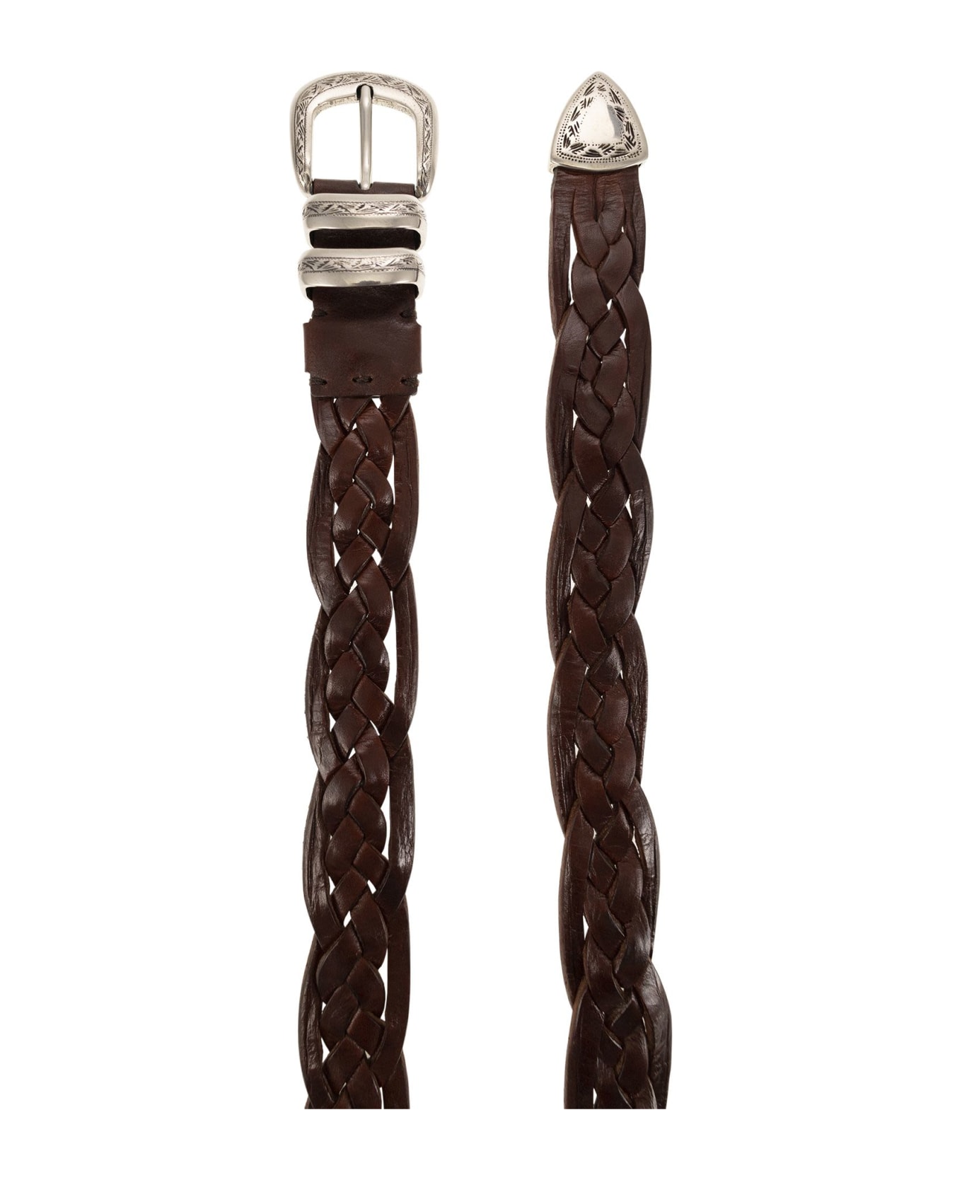 Brunello Cucinelli Braided Calfskin Belt With Detailed Buckle And Tip - Tobacco