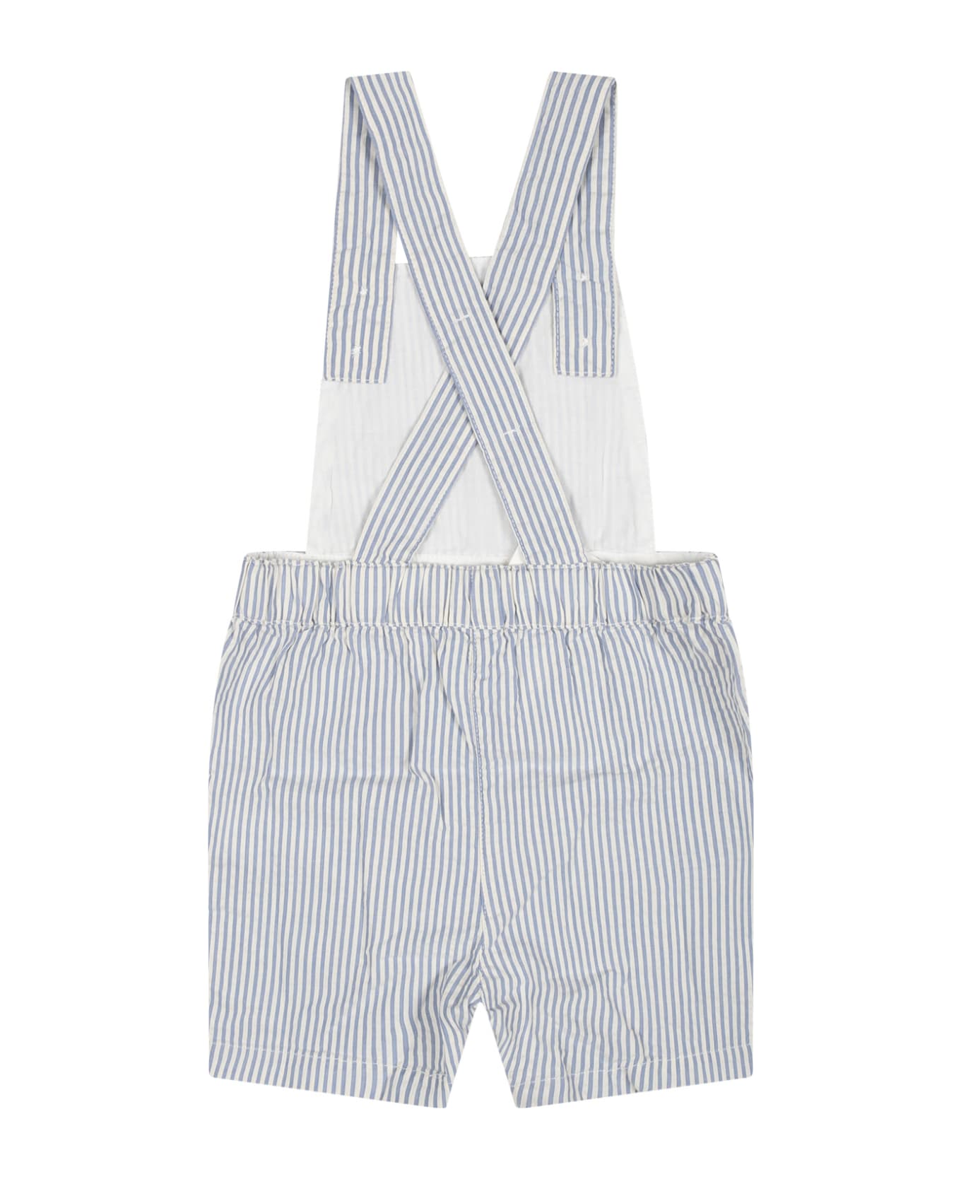 Petit Bateau Light Blue Dungarees For Baby Boy With Stripes - Light Blue