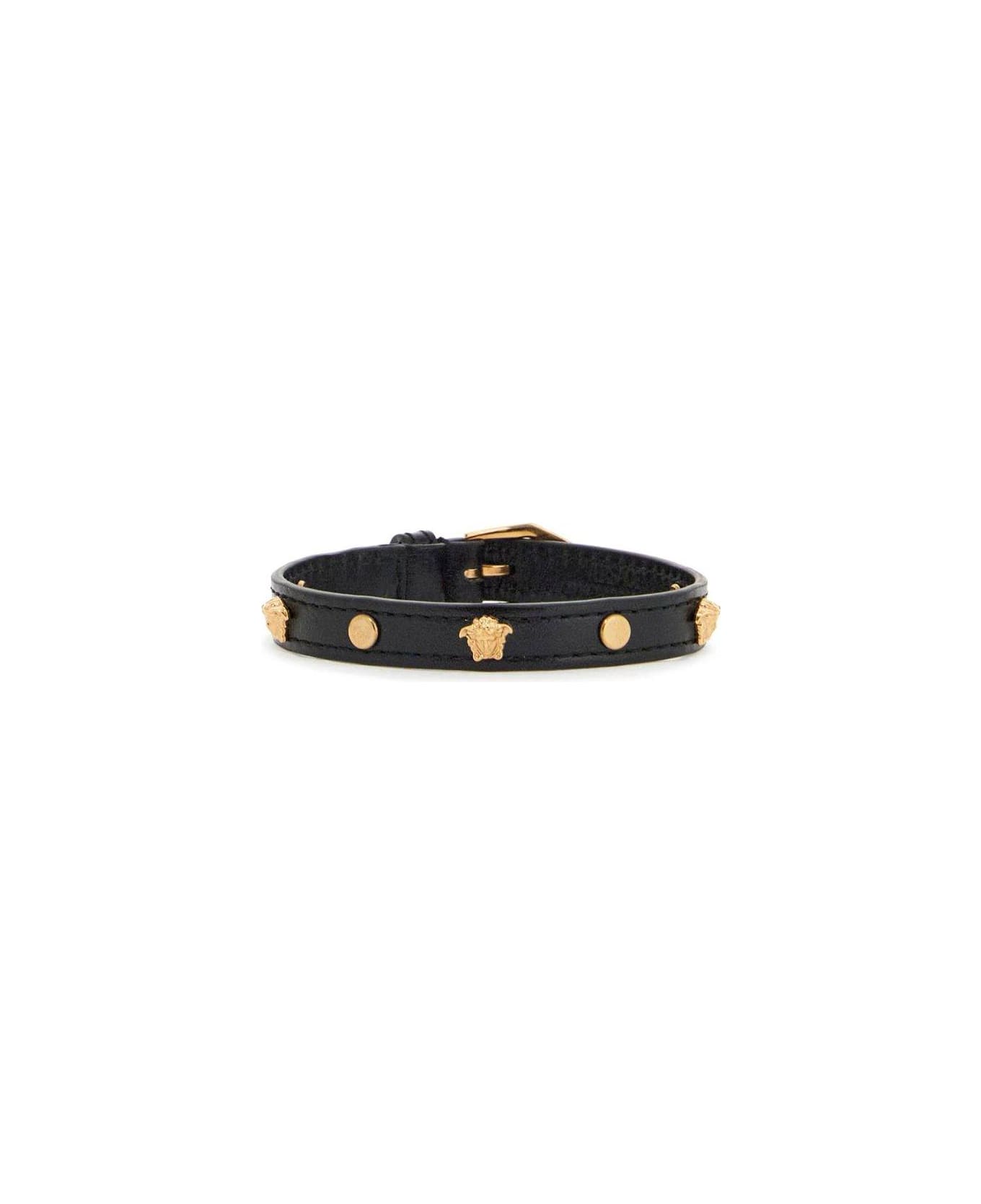 Versace Medusa Studded Leather Bracelet - Nero