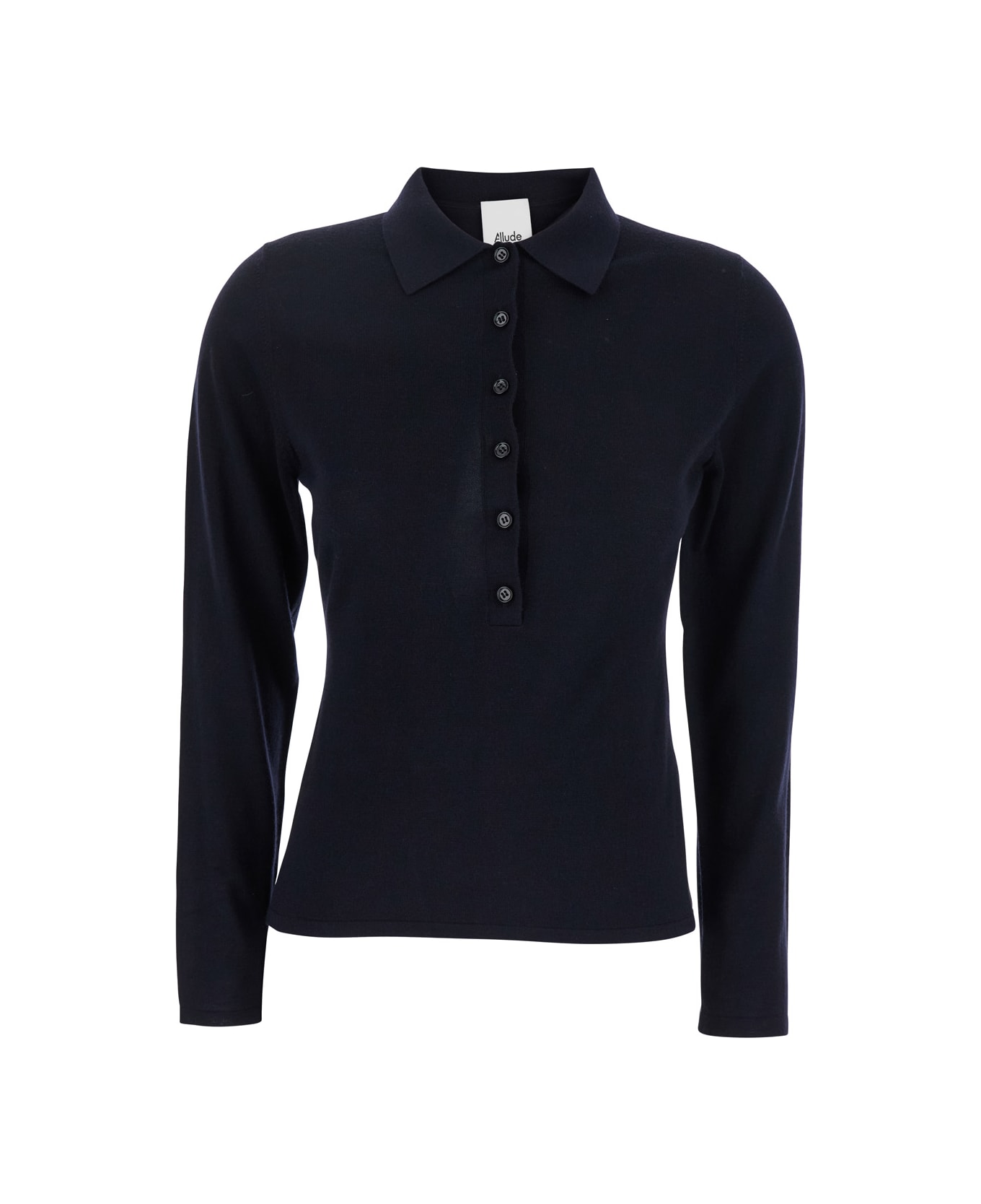 Allude Black Polo Style Sweater With Classic Collar In Wool Woman - Black