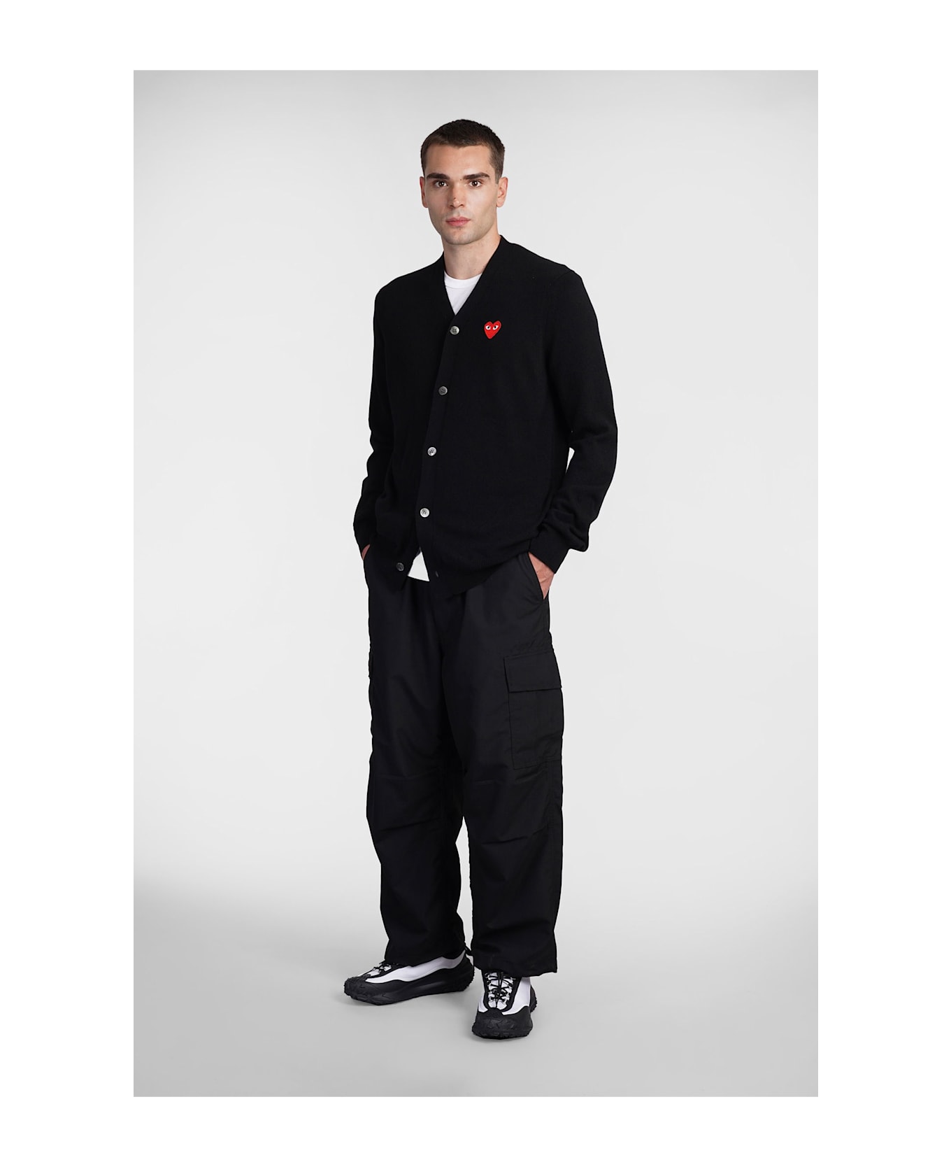 Comme des Garçons Play Cardigan In Black Wool - black