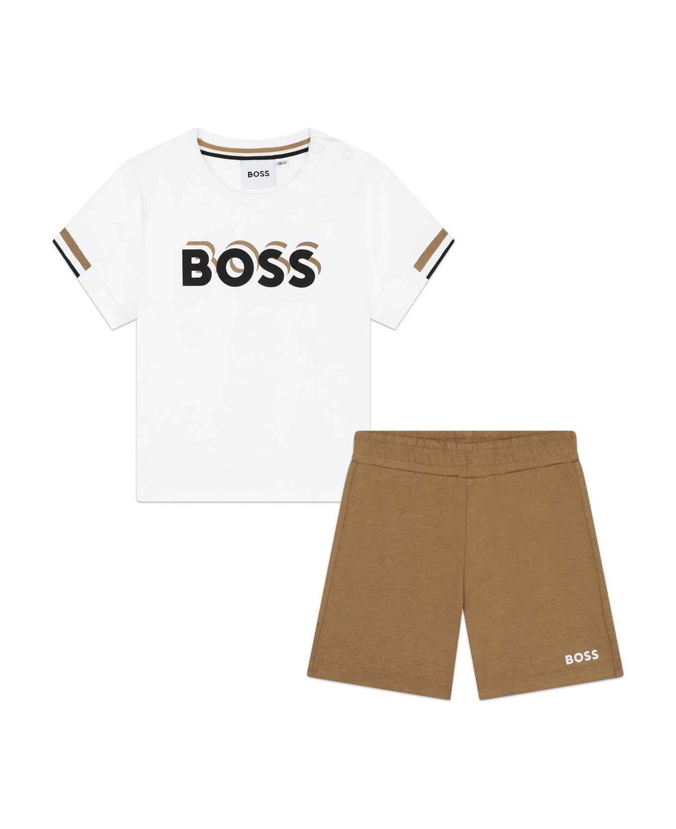 Hugo Boss Printed Top And Shorts Set - Beige ボディスーツ＆セットアップ