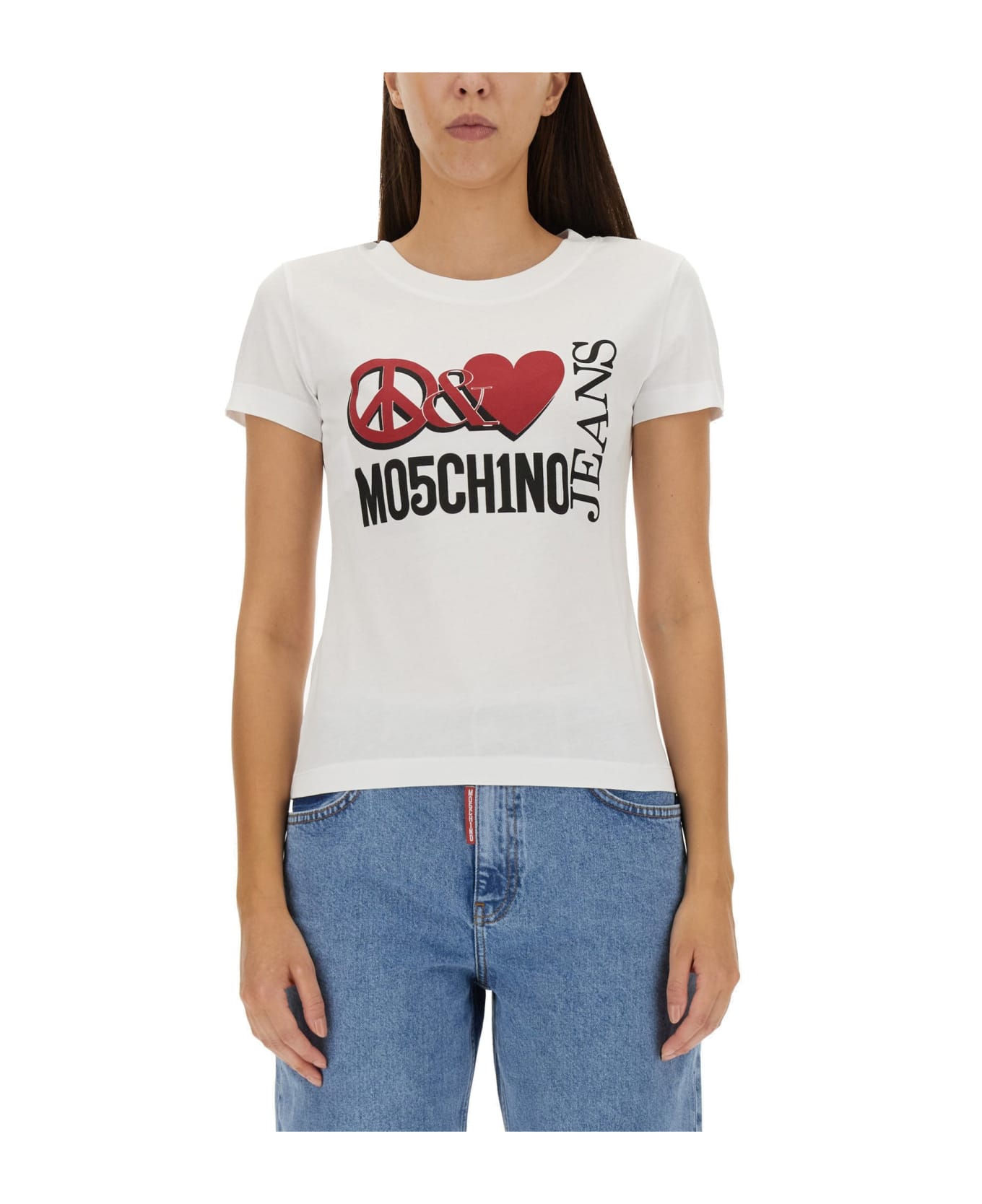 M05CH1N0 Jeans Peace & Love T-shirt - WHITE/RED