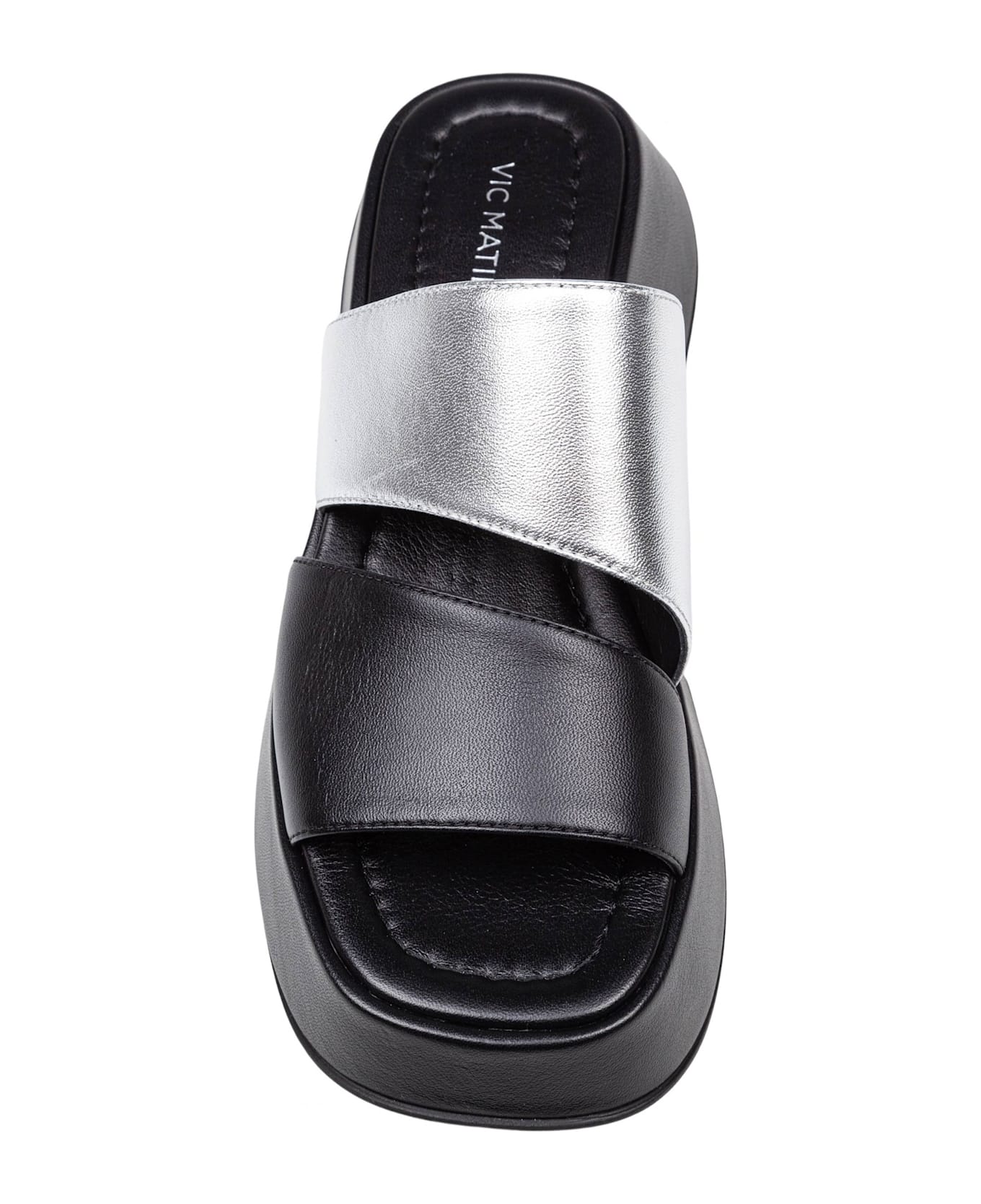 Vic Matié ' Mini Yoko Sandal In Black And Silver Leather - Sand サンダル