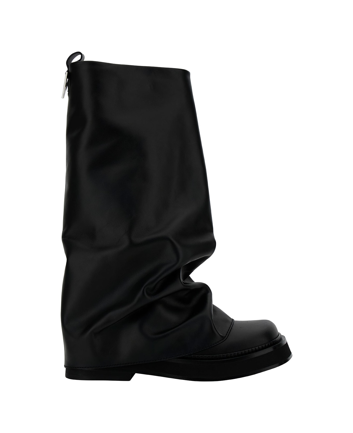 The Attico 'robin' Black Multilayer Combat Boots With One Block Sole In Leather Woman - Black ブーツ