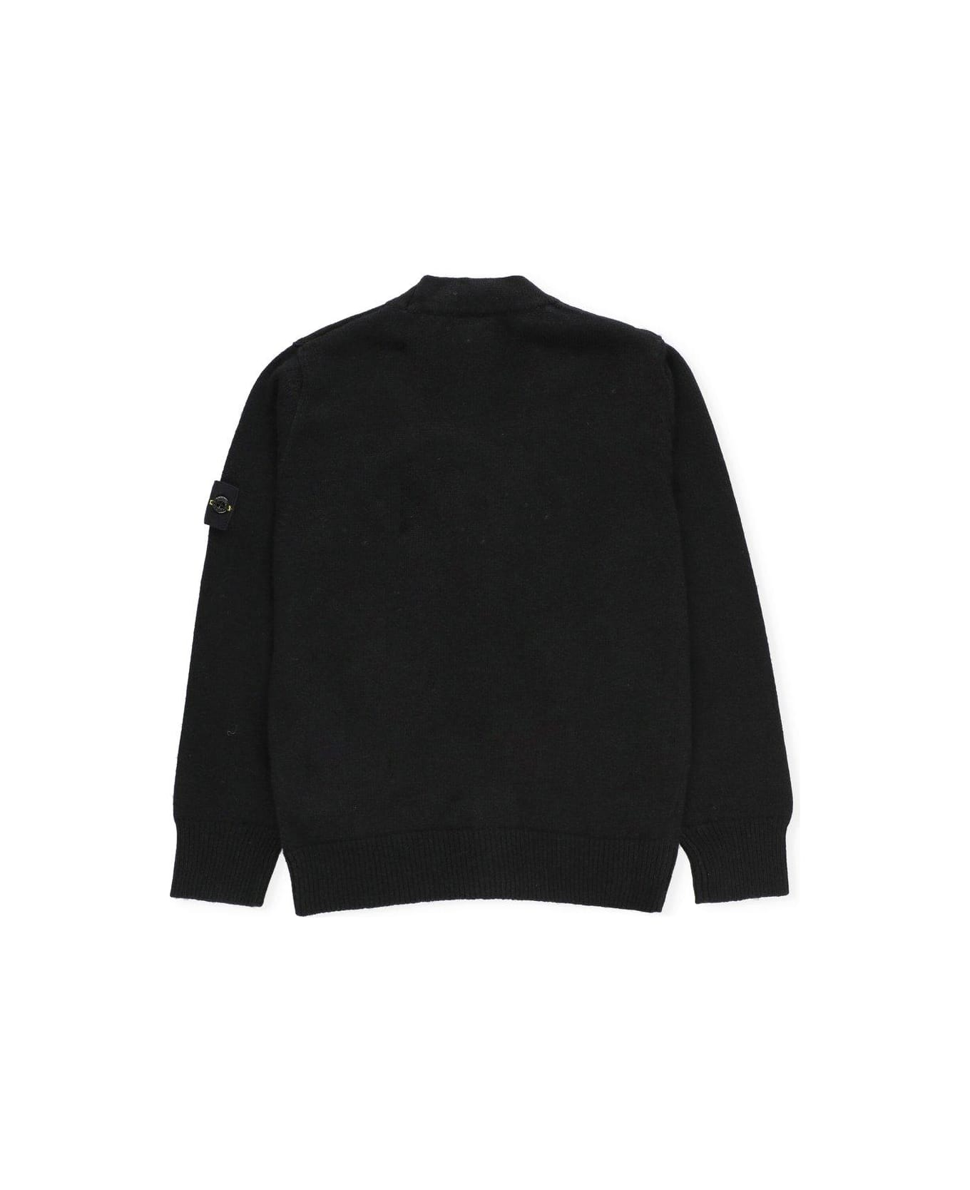 Stone Island Junior Compass Patch Knitted Cardigan - BLACK