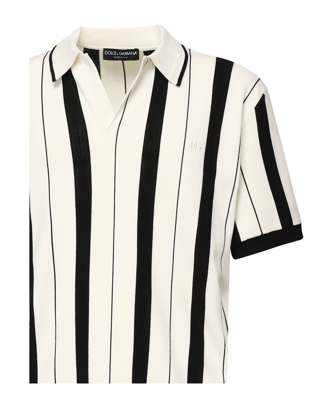 Dolce 
Gabbana Striped Polo With Logo - White
