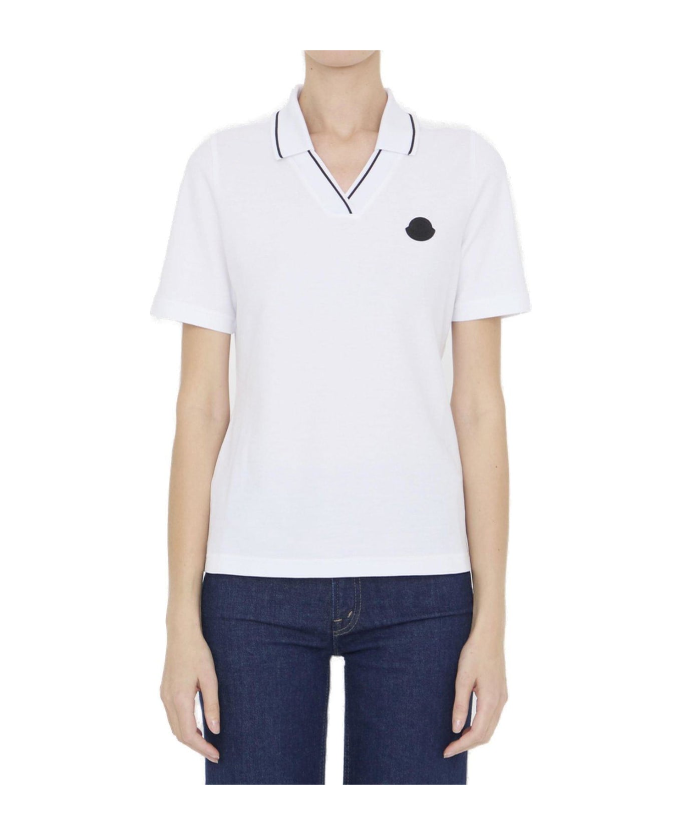 Moncler White Polo Shirt With Iconic Felt - White ポロシャツ