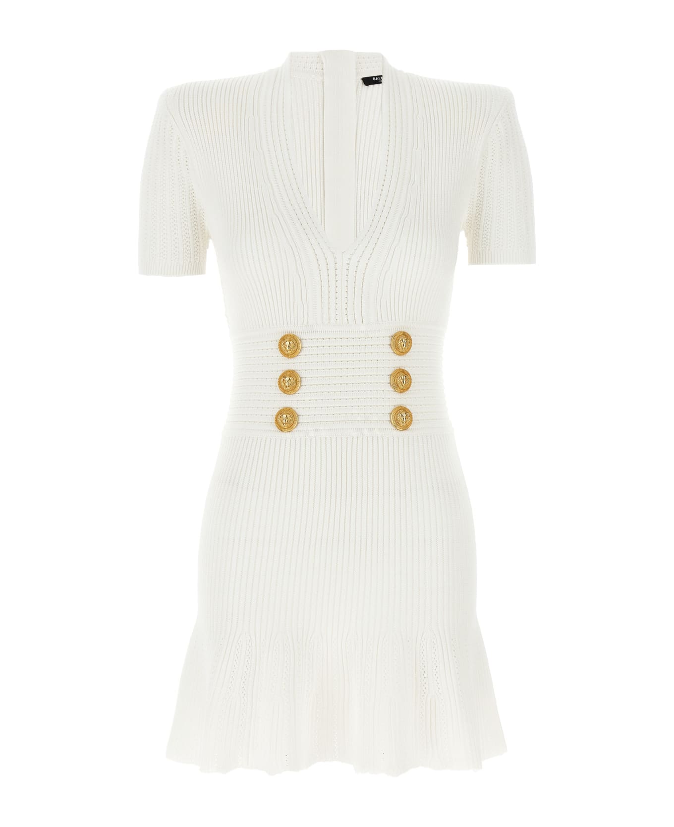 Balmain Logo Button Dress - White